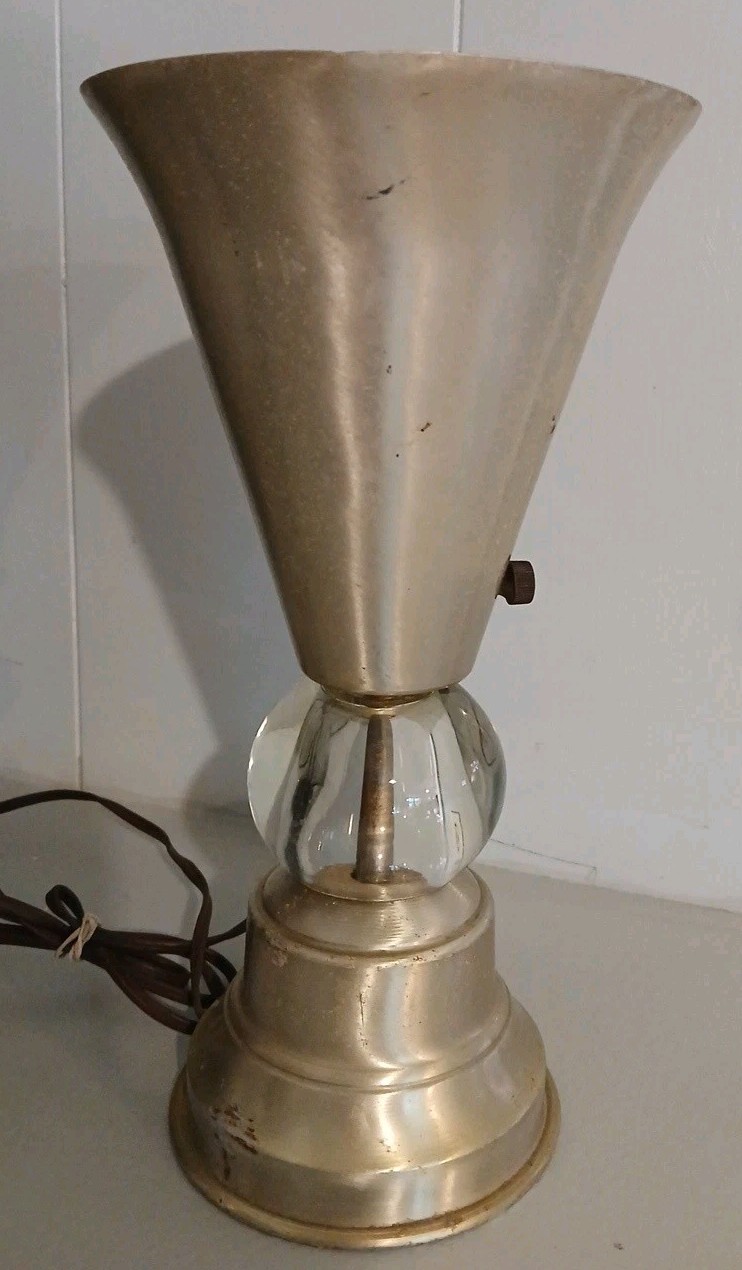 Vintage Mid Century Modern Brass & Lucite Ball Trumpet Cone Table Lamp Accent Vintage Mid Century Modern Brass & Lucite Ball Trumpet Cone Table Lamp Accent