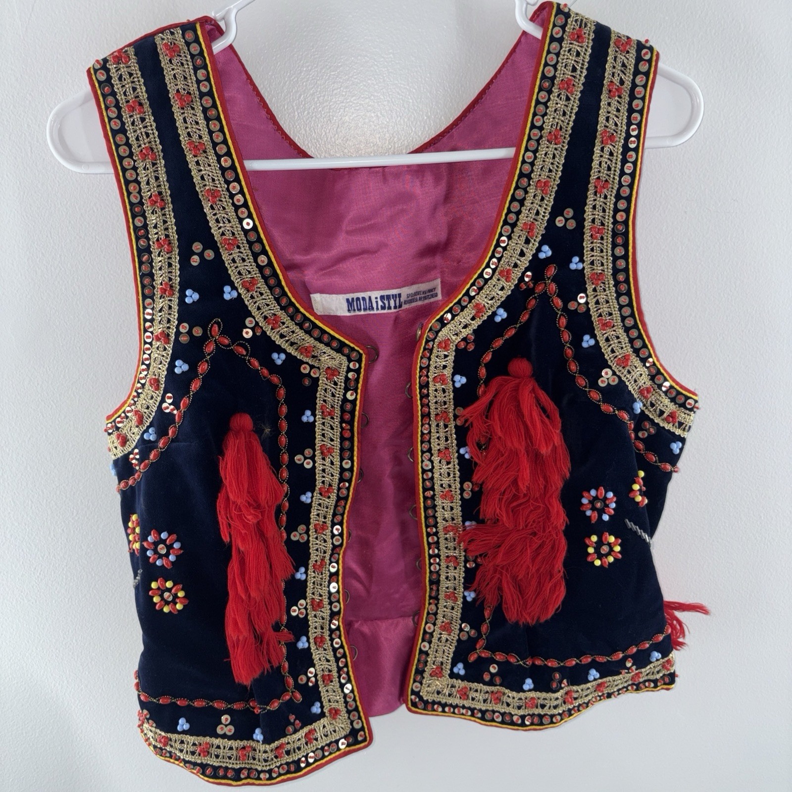 Vintage Polish Folk Vest Gorset Krakow Velvet Sequins Tassels Handmade Cepelia Vintage Polish Folk Vest Gorset Krakow Velvet Sequins Tassels Handmade Cepelia
