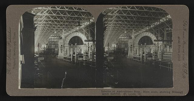 St. Louis Missouri 1904 Agricultural Building Main Aisle Grain Exhibit Stereo
