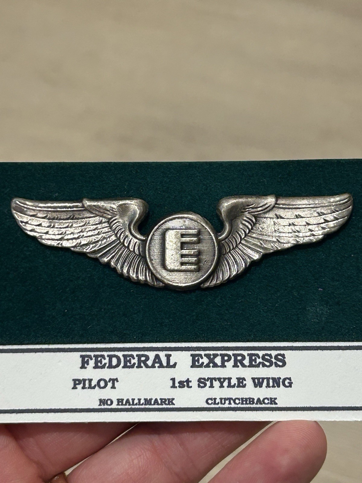 Vintage Federal Express Pilot Wings Pin 1st Style FedEx Badge