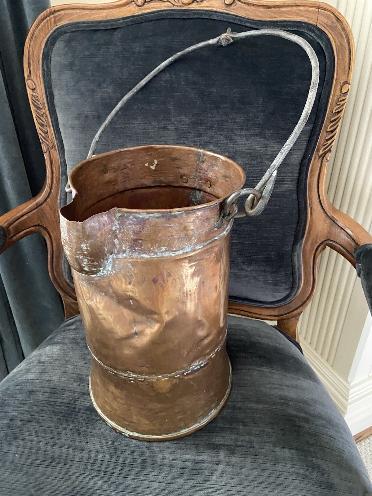 Late 18th/Early 19th Century Large Hammered Cramp Seam Copper & Iron Pitcher