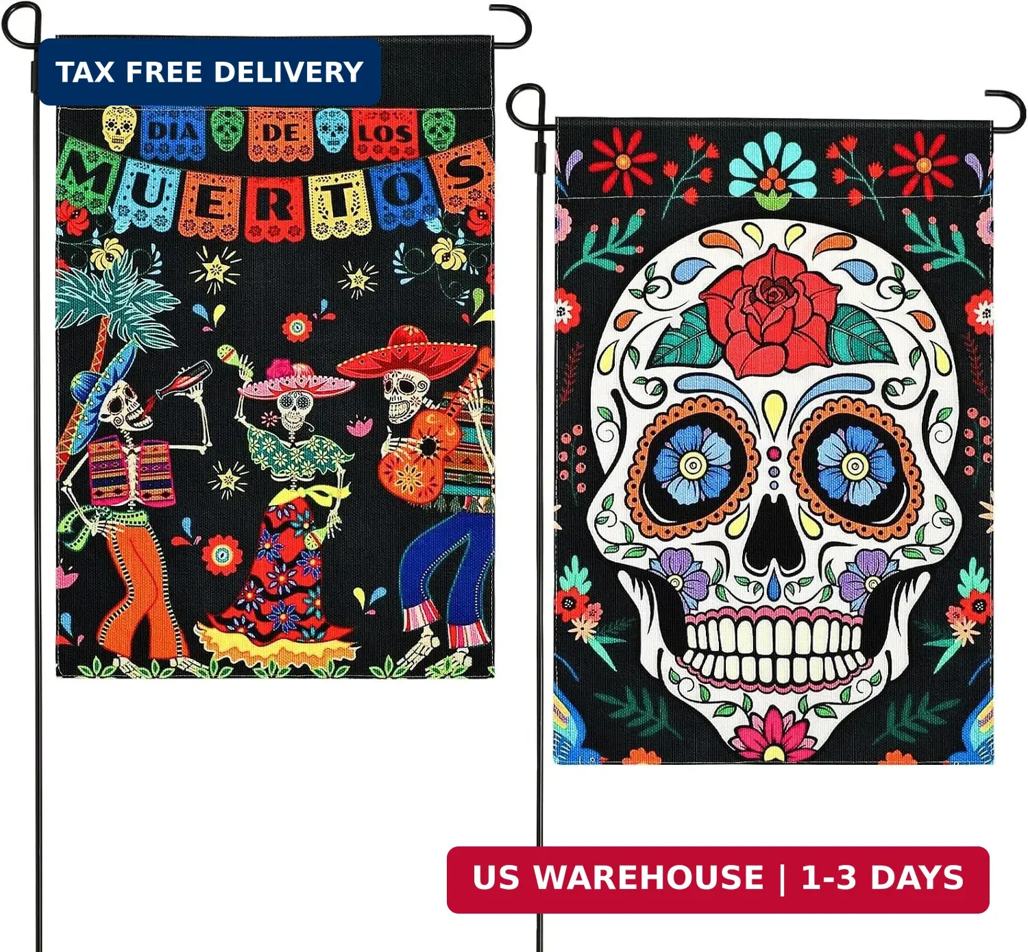 2 Pieces Day of The Dead Garden Flag Halloween Flag Mexican Dia de Los Muertos B 2 Pieces Day of The Dead Garden Flag Halloween Flag Mexican Dia de Los Muertos B