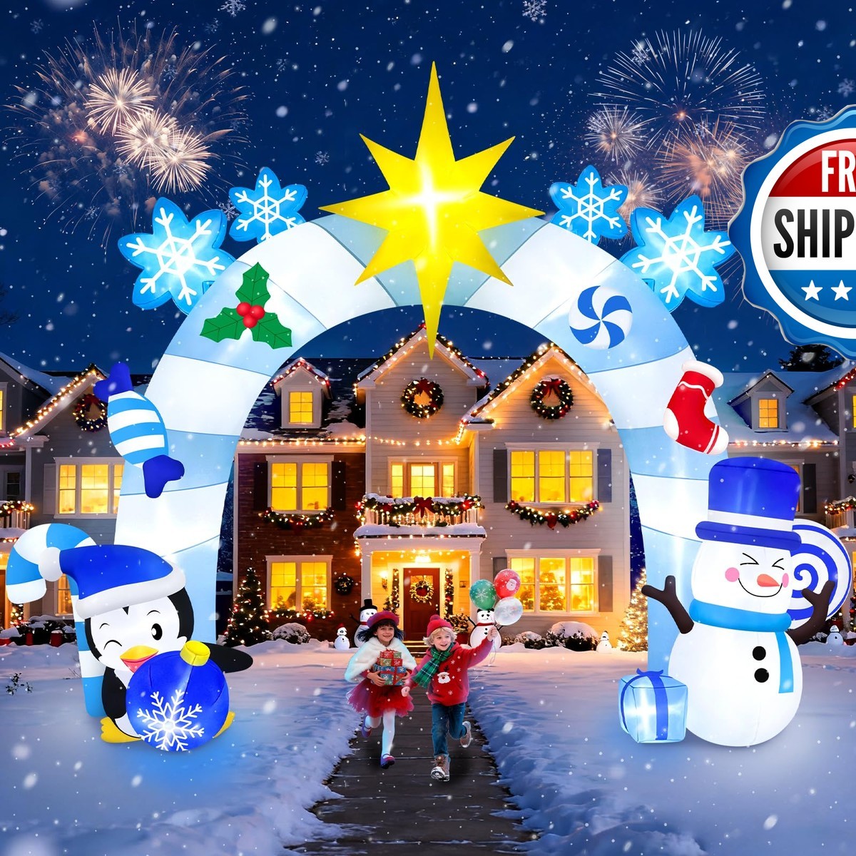 16FT Christmas Inflatable Archway LED Light, Kalolary Blue Winter Snowman 16FT Christmas Inflatable Archway LED Light, Kalolary Blue Winter Snowman