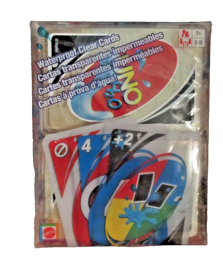 NIP~Vtg-2004-"UNO H20" Game-#H3263-WATERPROOF Clear Cards-Ages-7+ & 2-20 Players