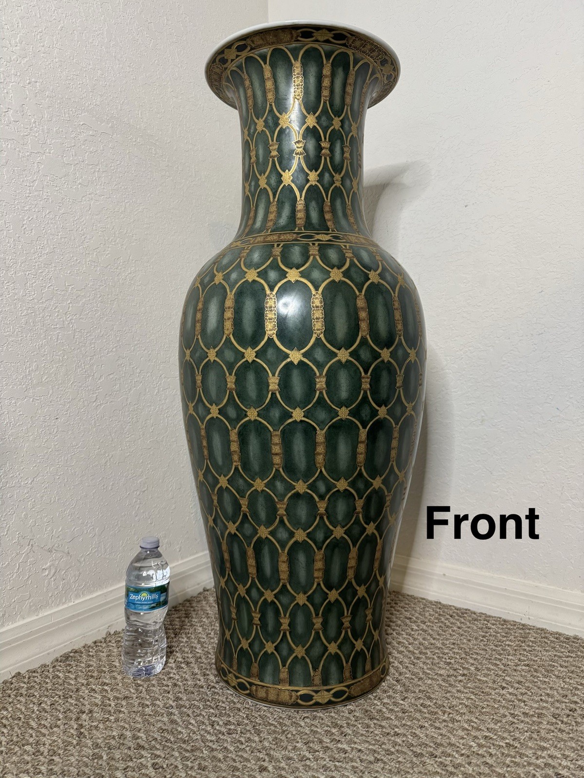 Vintage Large Gilded Asian Floor Vase, Approximately 34” Tall Vintage Large Gilded Asian Floor Vase, Approximately 34” Tall