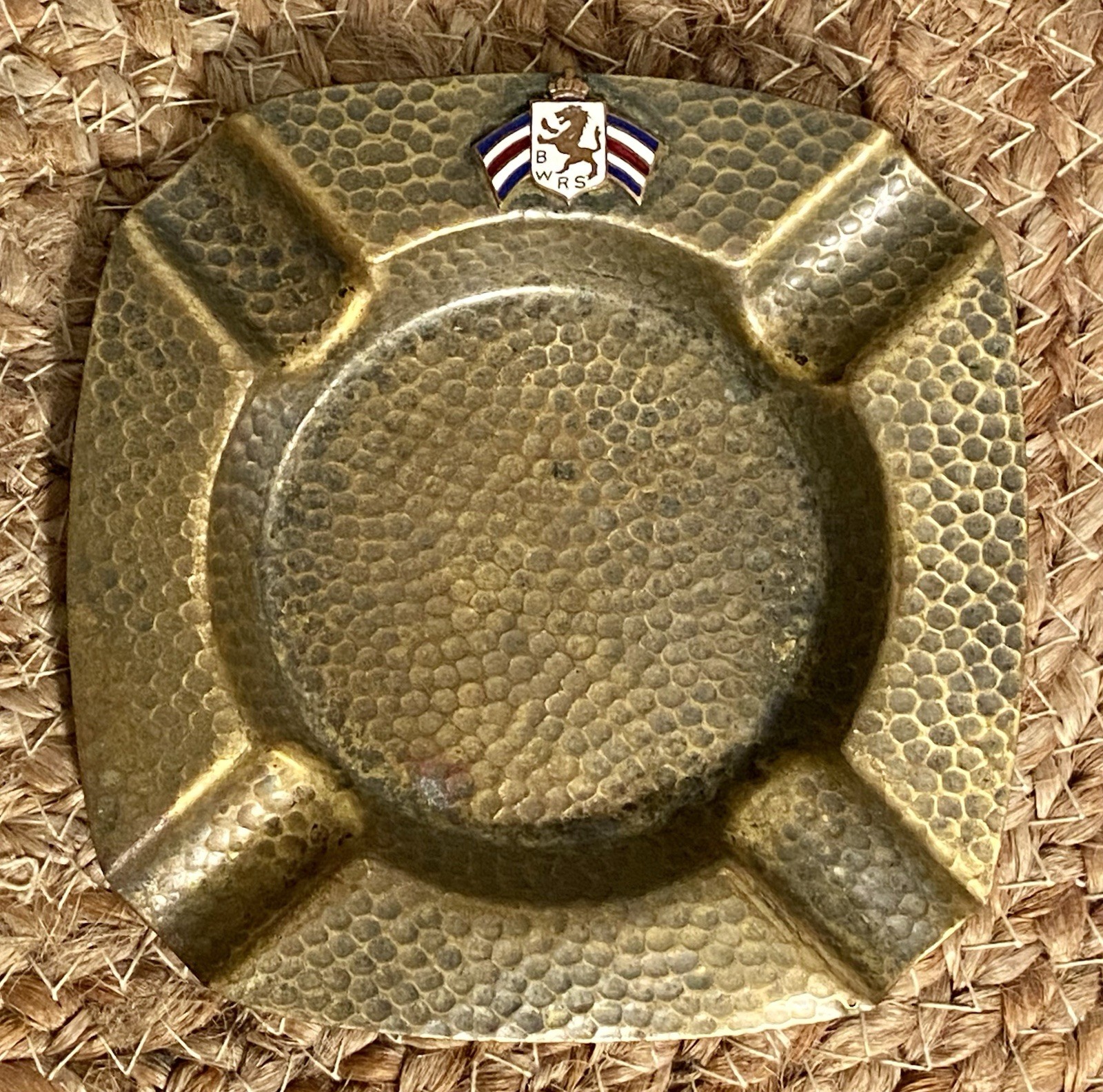 Vintage WWII British War Relief Society BWRS Hammered Brass Ashtray Trench Art Vintage WWII British War Relief Society BWRS Hammered Brass Ashtray Trench Art