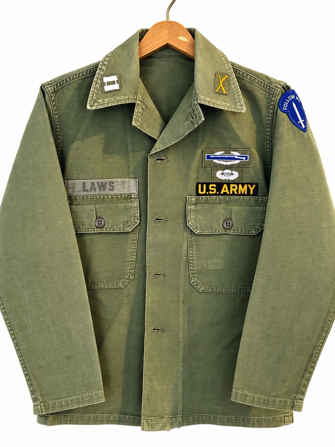 Vintage Vietnam War Era US Army OG-107 Infantry Airborne Jacket Captain LAWS Vintage Vietnam War Era US Army OG-107 Infantry Airborne Jacket Captain LAWS