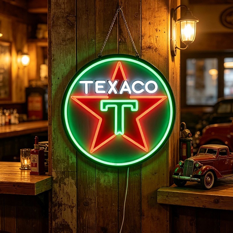 US STOCK Texaco Motor Oil Gasoline LED Neon Sign 16" Bar Garage Decor Dimmable