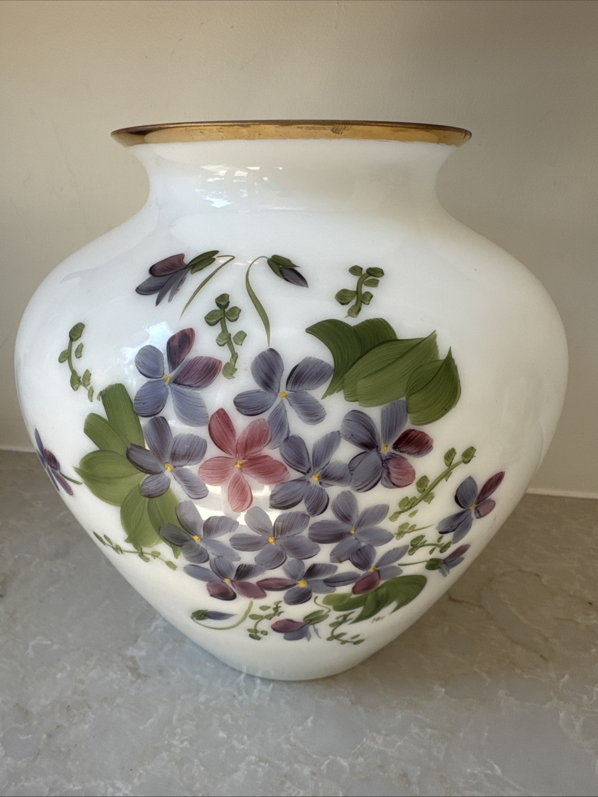Vintage Consolidated Phoenix Glass Handpainted Regent Violets Art Glass Vase 10” Vintage Consolidated Phoenix Glass Handpainted Regent Violets Art Glass Vase 10”