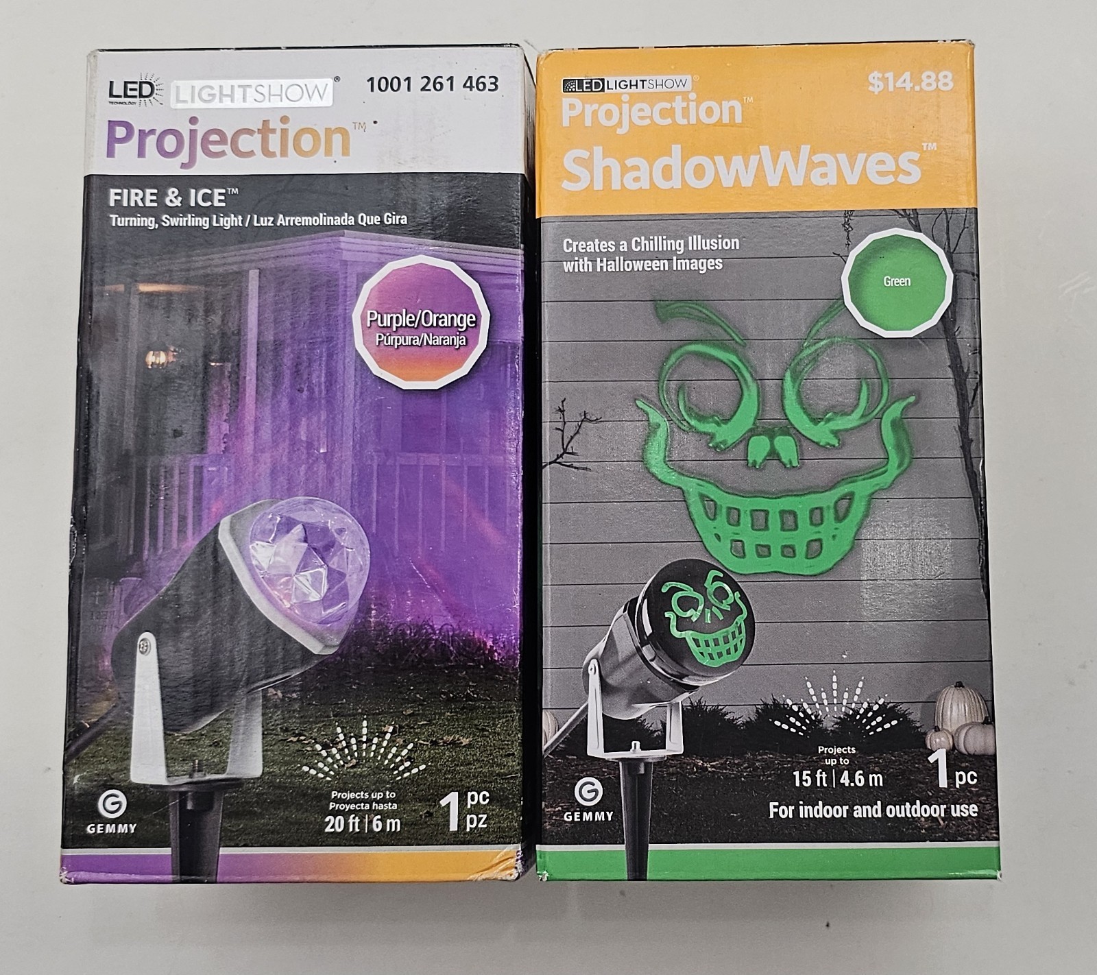 LED Projection Fire & Ice And Shadow Waves Lot Of 2 Gemmy Light Show Halloween