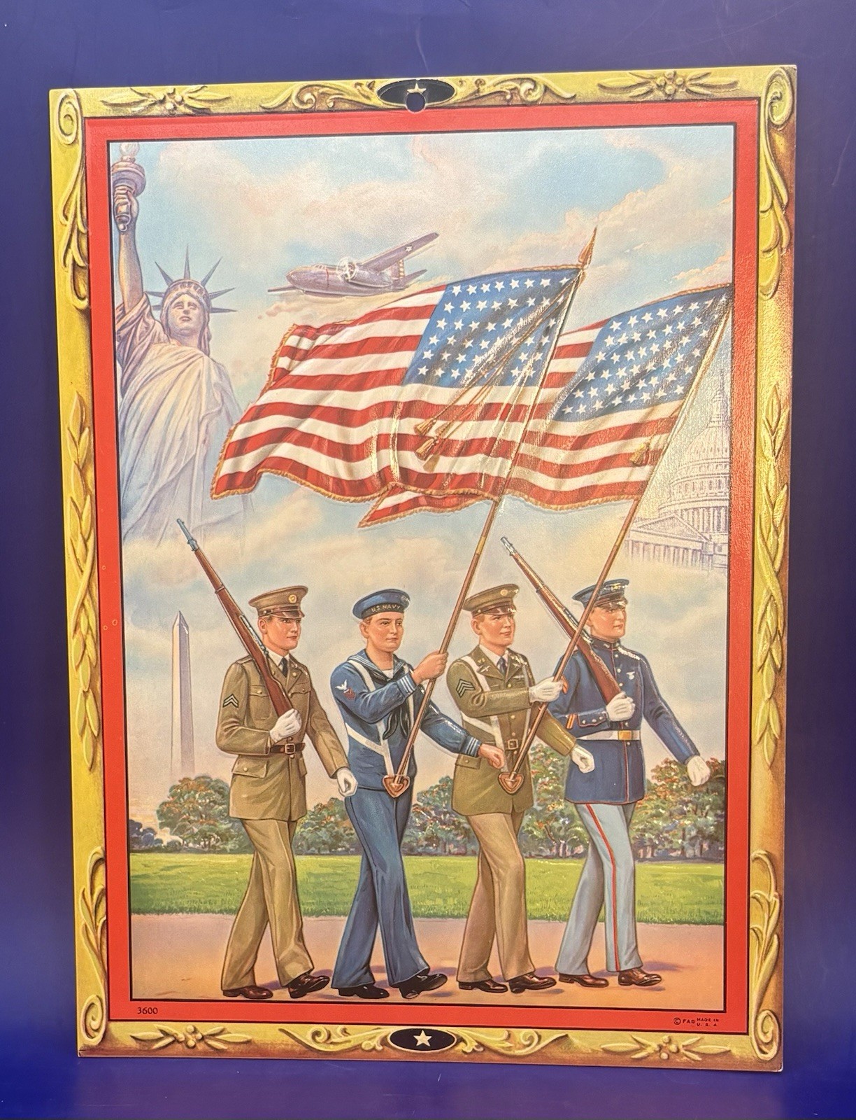 Vintage 1940 WWII US Flag Military Embossed Wall Hang Up 8x11" Cardboard Vintage 1940 WWII US Flag Military Embossed Wall Hang Up 8x11" Cardboard