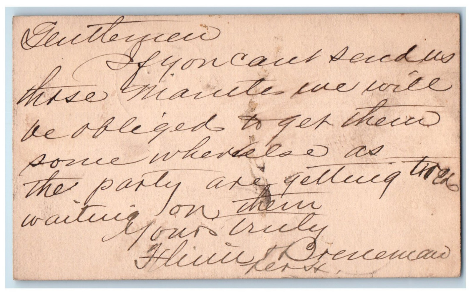 c1880's Letter About Waiting for Party Columbia Lancaster PA Cancel Postal Card