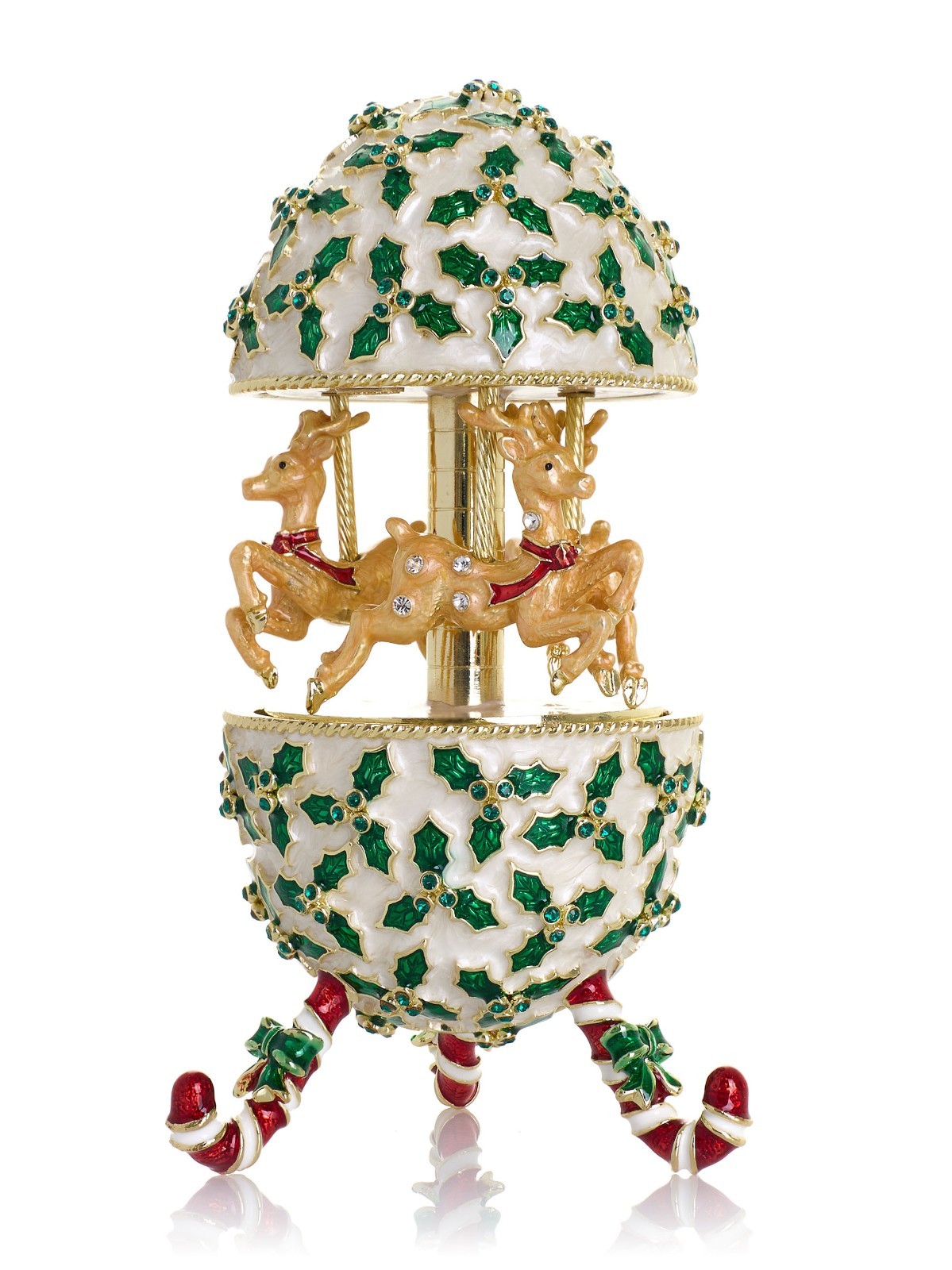 Keren Kopal Christmas Wind up Music reindeer Carousel Decorated Crystals