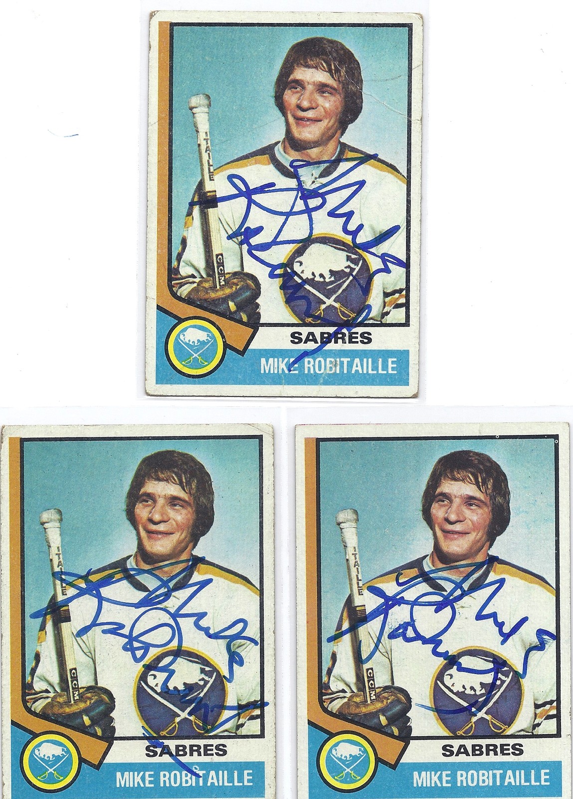 1974-75 Topps #159 Mike Robitaille Buffalo Sabres Autographed Hockey Card 1974-75 Topps #159 Mike Robitaille Buffalo Sabres Autographed Hockey Card