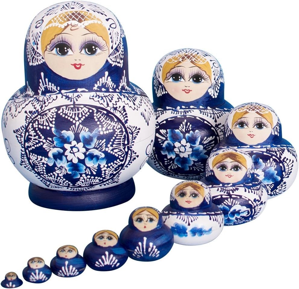 Russian Nesting Dolls Hand Painted Wooden Matryoshka Set 10pcs