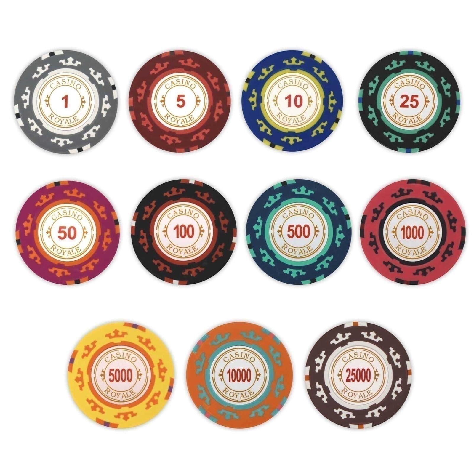 Bulk 1000 Casino Royale Poker Chips - 14 gram - Pick Your Denominations Bulk 1000 Casino Royale Poker Chips - 14 gram - Pick Your Denominations