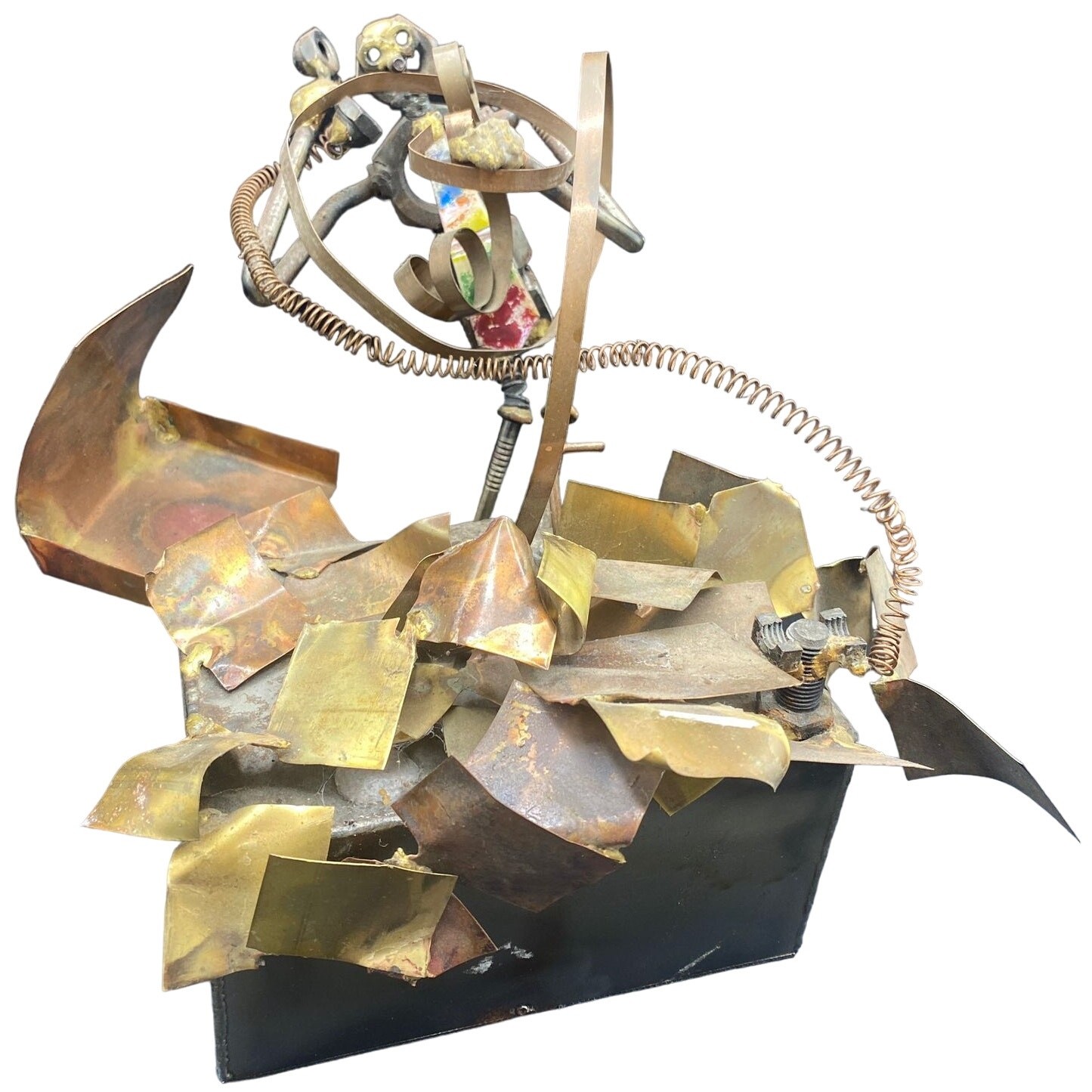 Vintage Metal Art Sculpture Man at office Desk signed Vintage Metal Art Sculpture Man at office Desk signed