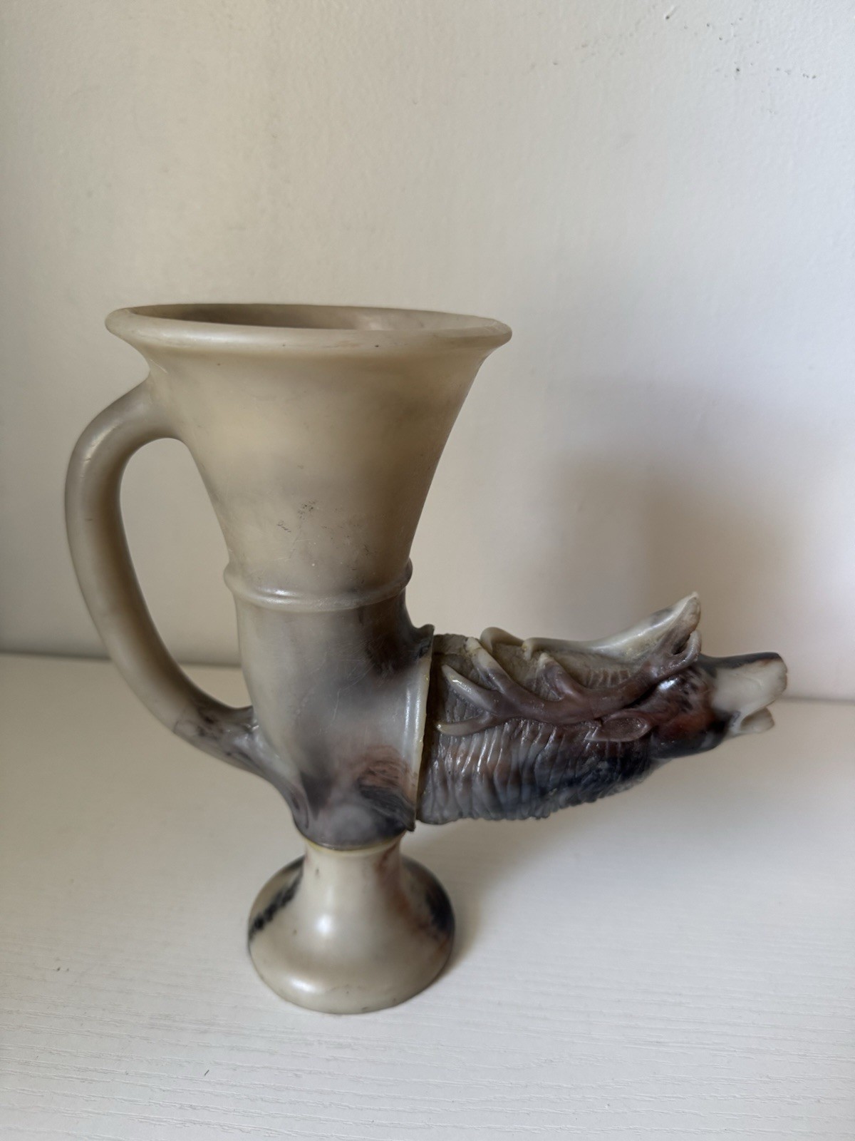 RARE Ancient Style Head Libation Vessel Drinking Cup Horns 