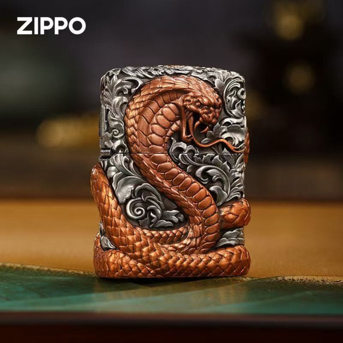 Zippo Lighter Heavy Armor 3D Snake Ancient Silver Engraved New