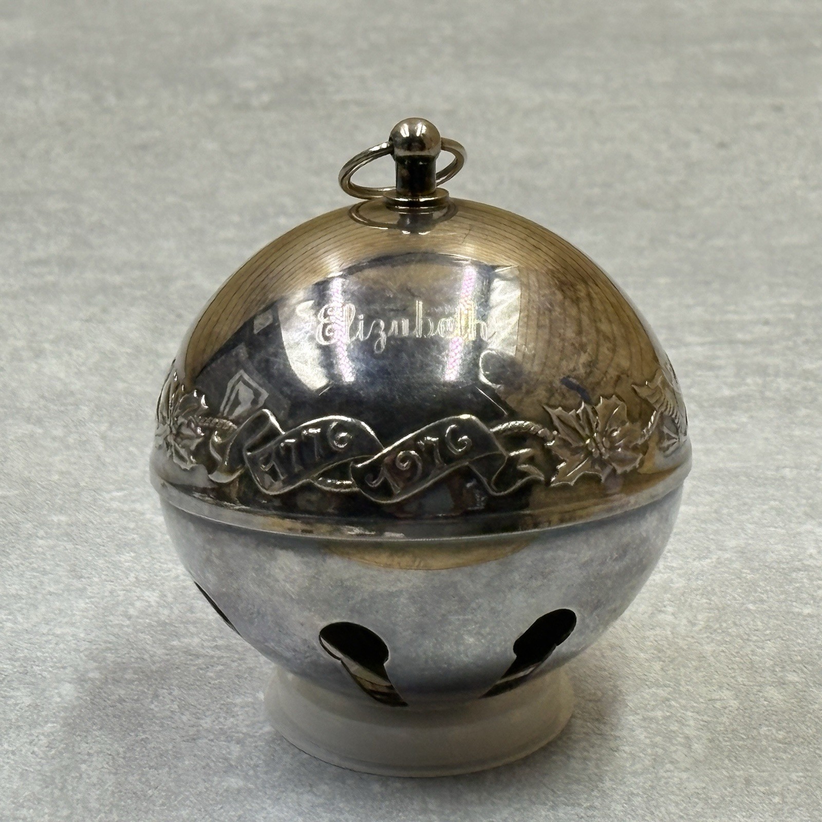 Wallace Sleigh Bell Engraved with ELIZABETH 1976 Ornament Silver Plate No Box