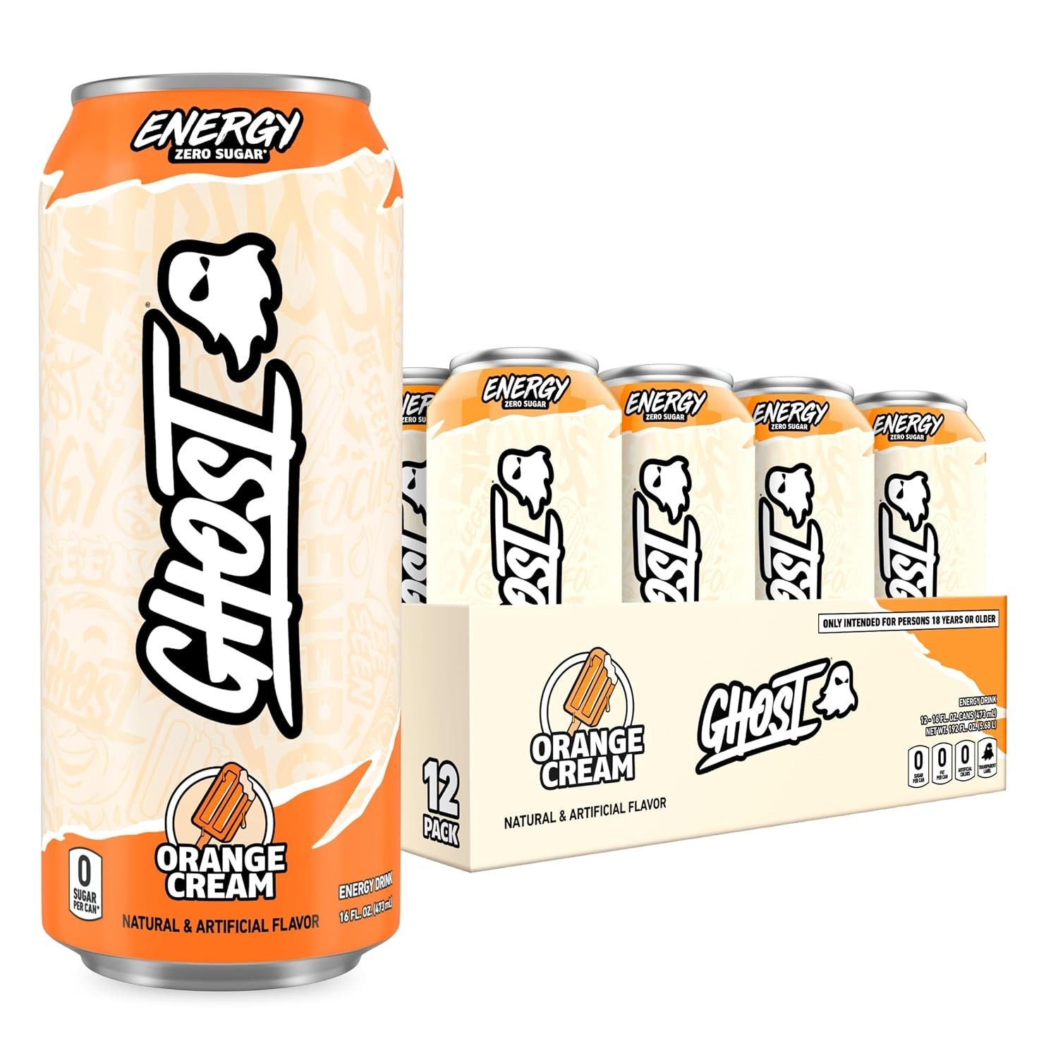 GHOST Energy Drink, Zero Sugars, 12-Pack, Orange Cream, 16oz GHOST Energy Drink, Zero Sugars, 12-Pack, Orange Cream, 16oz