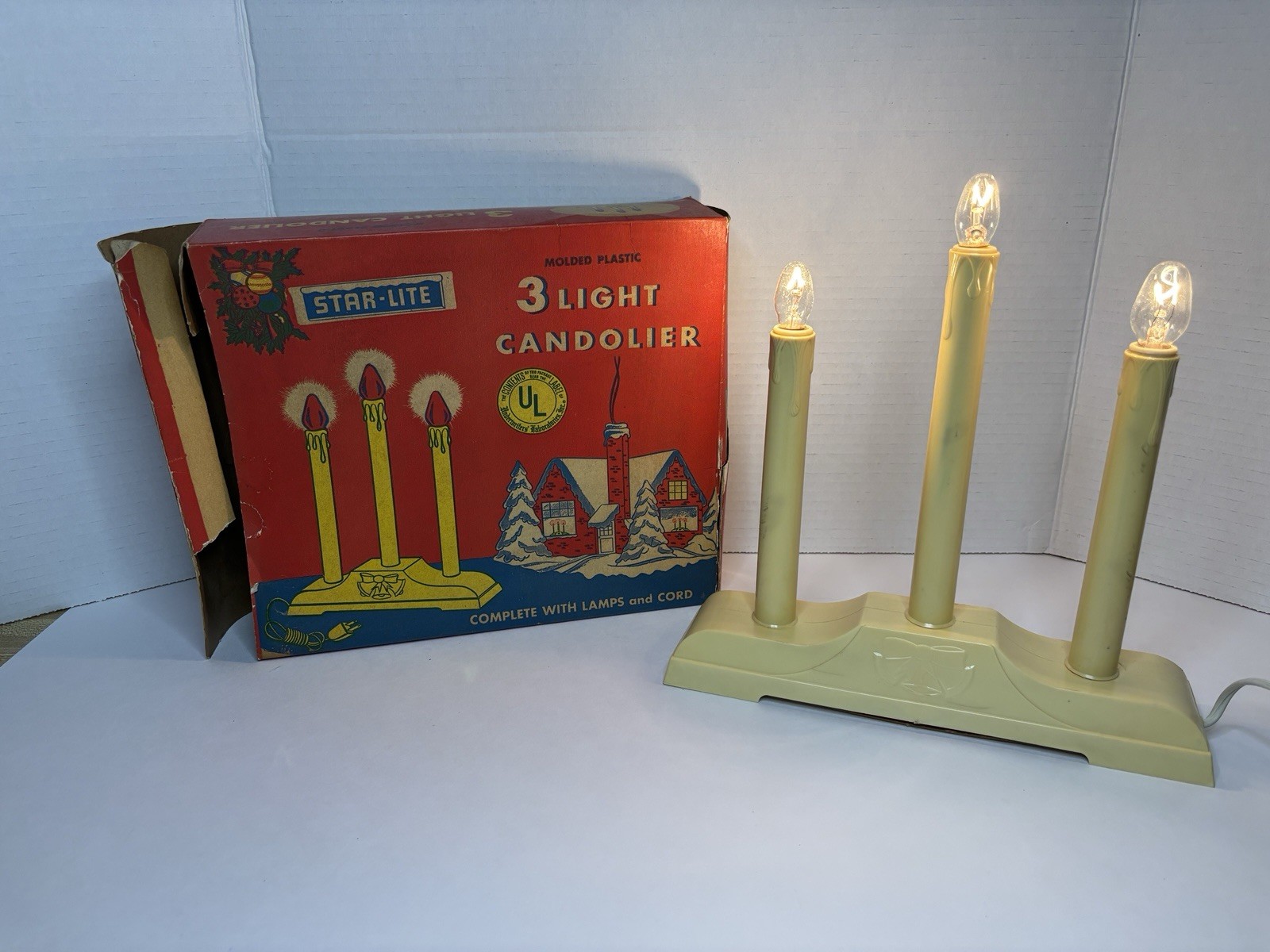Vintage Star-Lite 3 Light Candolier W/ Box, TESTED WORKS Vintage Star-Lite 3 Light Candolier W/ Box, TESTED WORKS