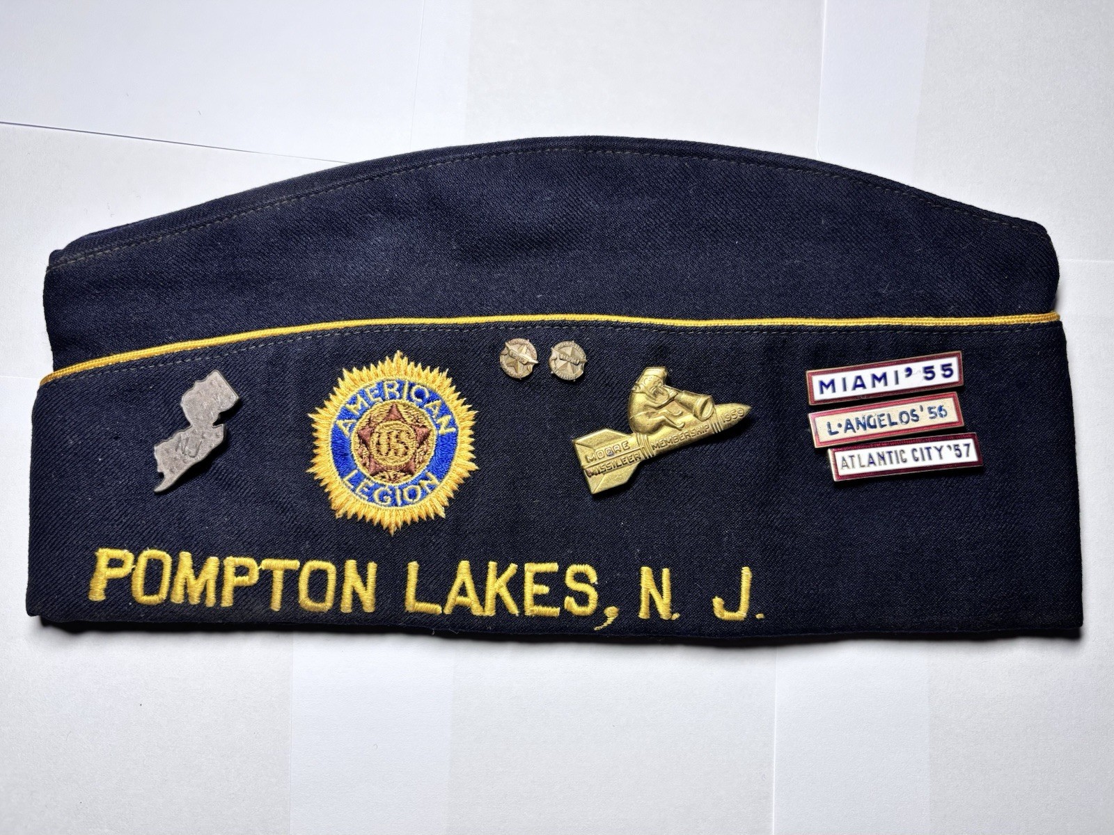 Vintage 1950s American Legion Garrison Commander Cap Pompton Lakes NJ w/ Pins Vintage 1950s American Legion Garrison Commander Cap Pompton Lakes NJ w/ Pins