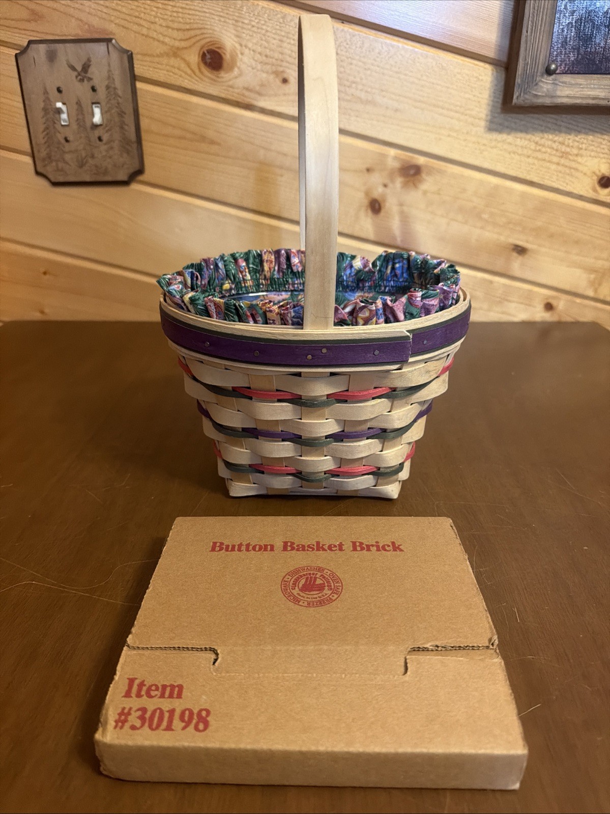 Longaberger 1996 Easter Basket with Liner and Protector & Button Basket Brick