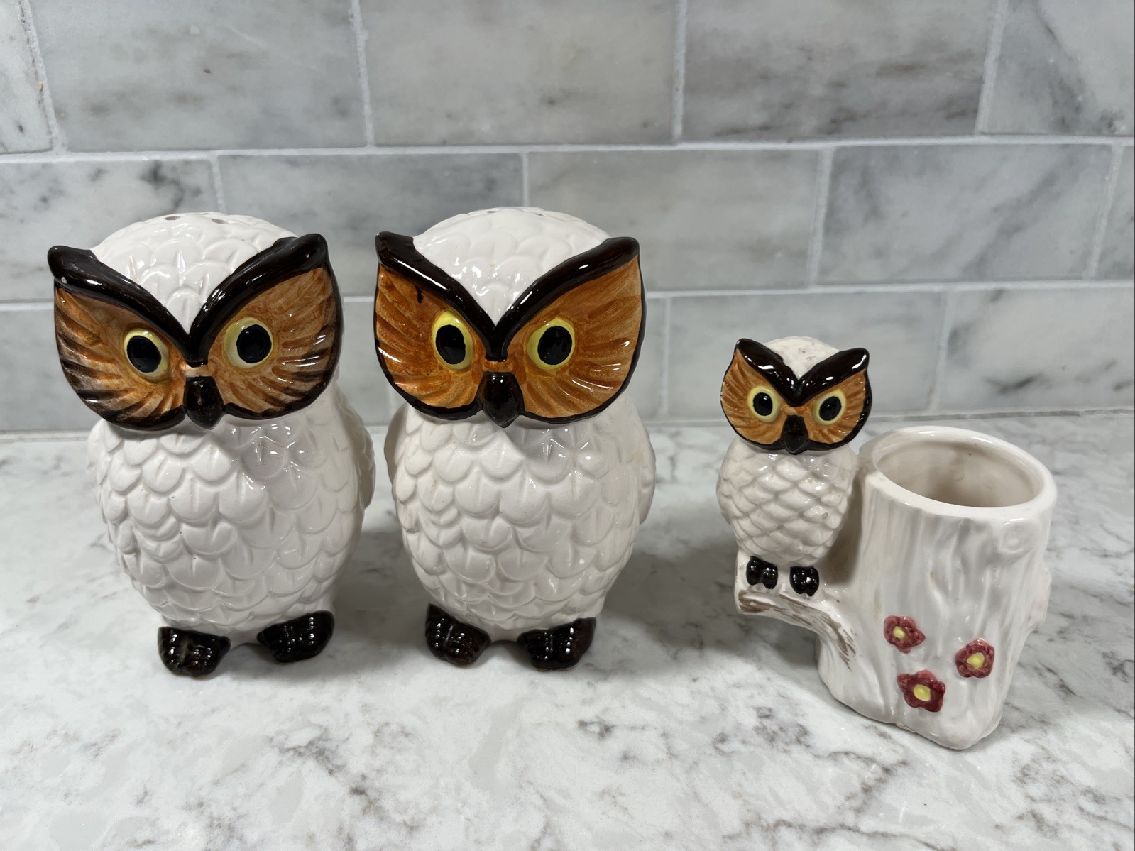 Vintage Otagiri Japan Owl Toothpick Holder, Salt and Pepper Shakers Vintage Otagiri Japan Owl Toothpick Holder, Salt and Pepper Shakers