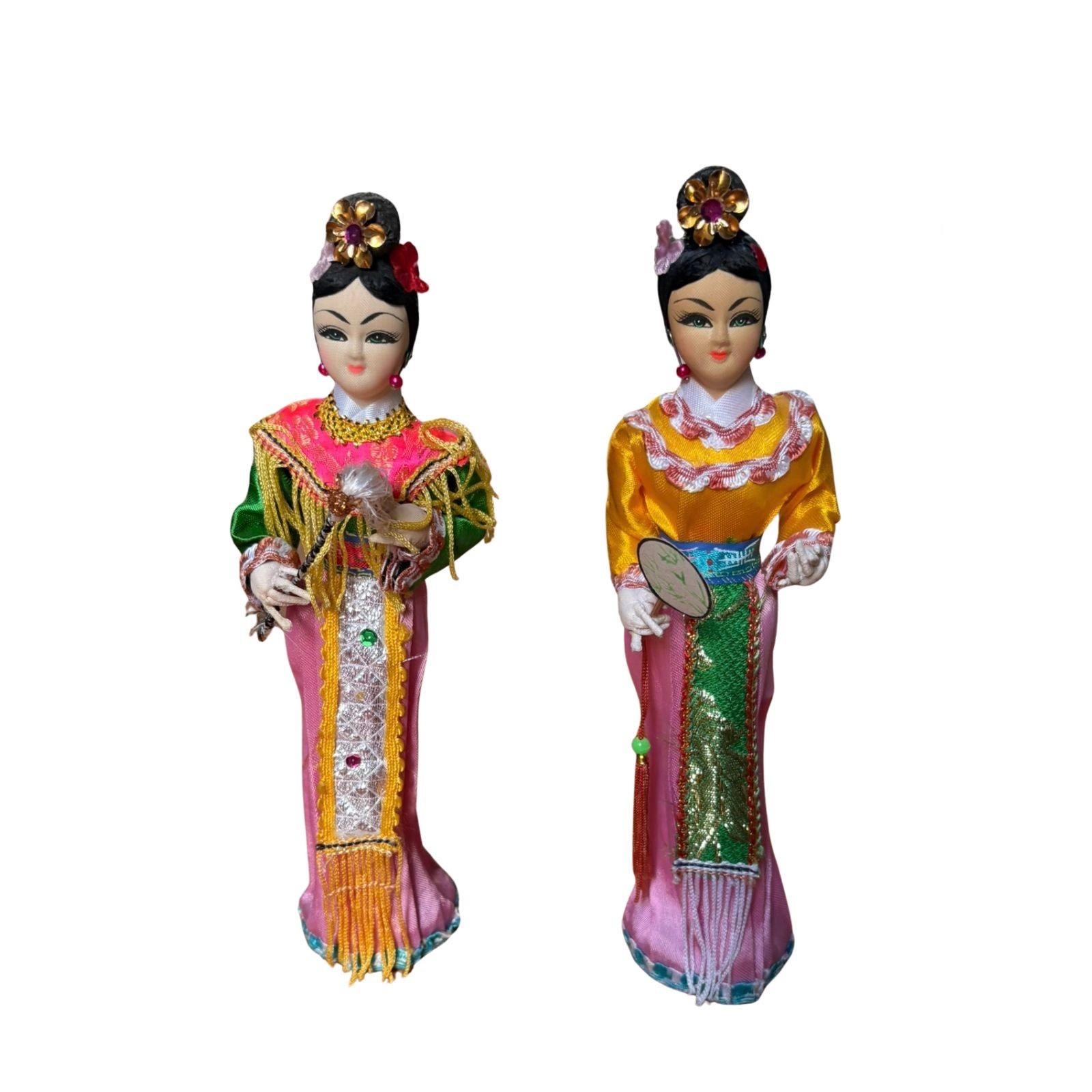 Vintage Chinese Opera Silk Dolls Traditional Costumes Figures Set of 2 Vintage Chinese Opera Silk Dolls Traditional Costumes Figures Set of 2