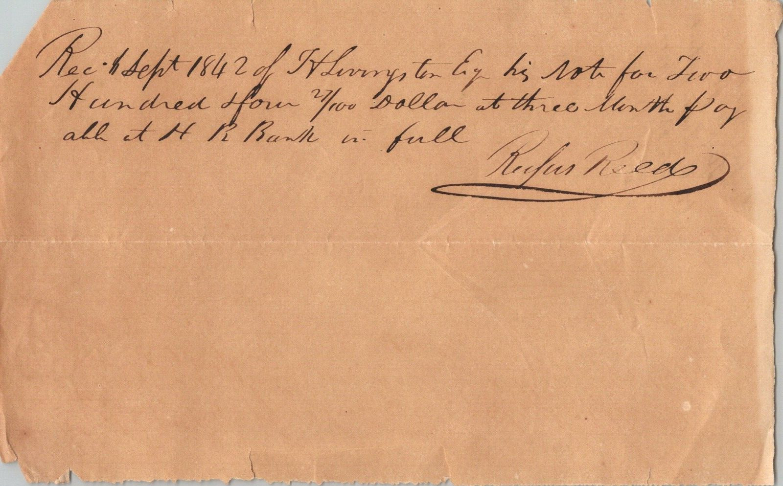 Signed 1844 Receipt Rufus Reed HW Livingston New York NY Claverack Greenport Signed 1844 Receipt Rufus Reed HW Livingston New York NY Claverack Greenport