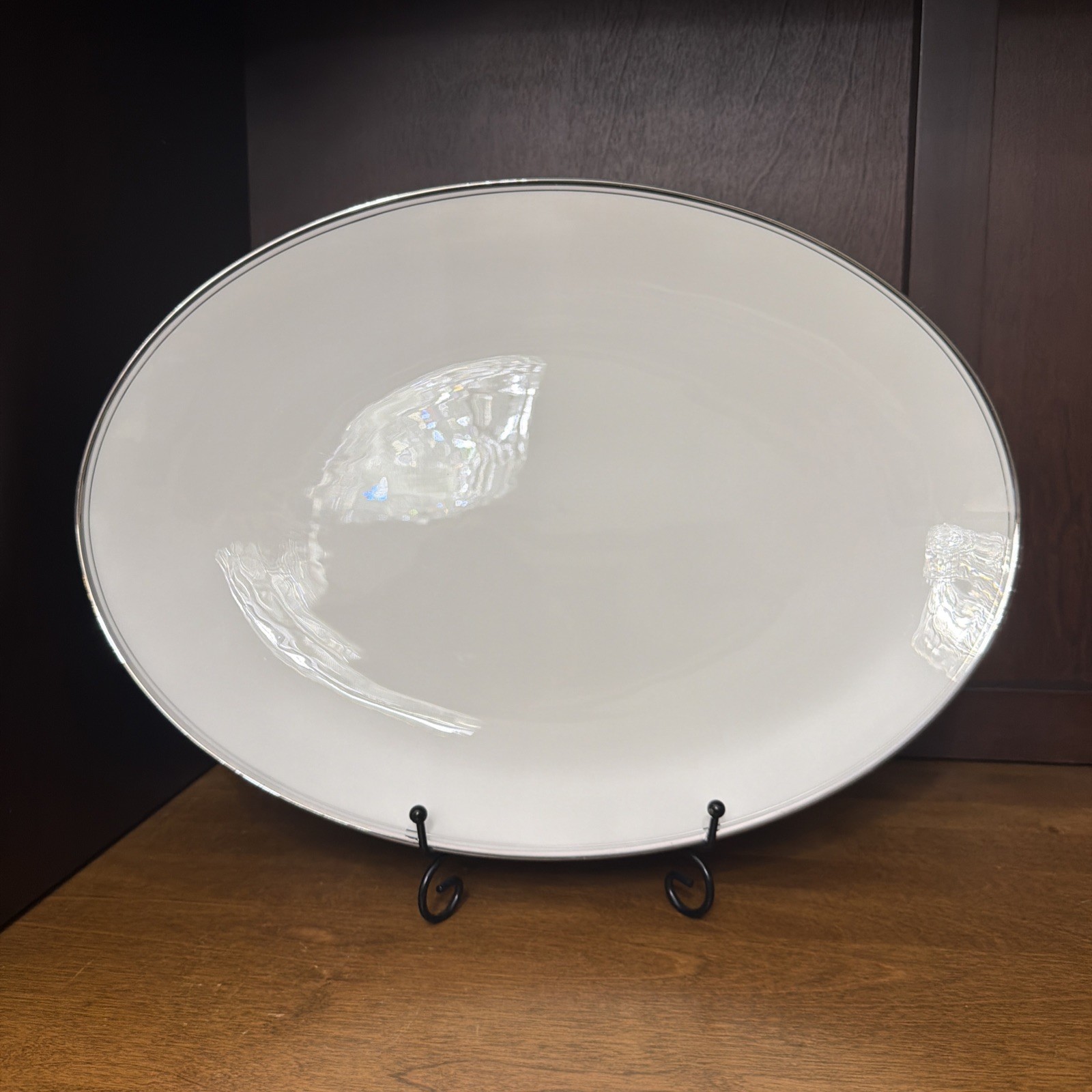 Mikasa Wellesley 15" Oval Serving Platter Platinum Trim Vintage Mikasa Wellesley 15" Oval Serving Platter Platinum Trim Vintage