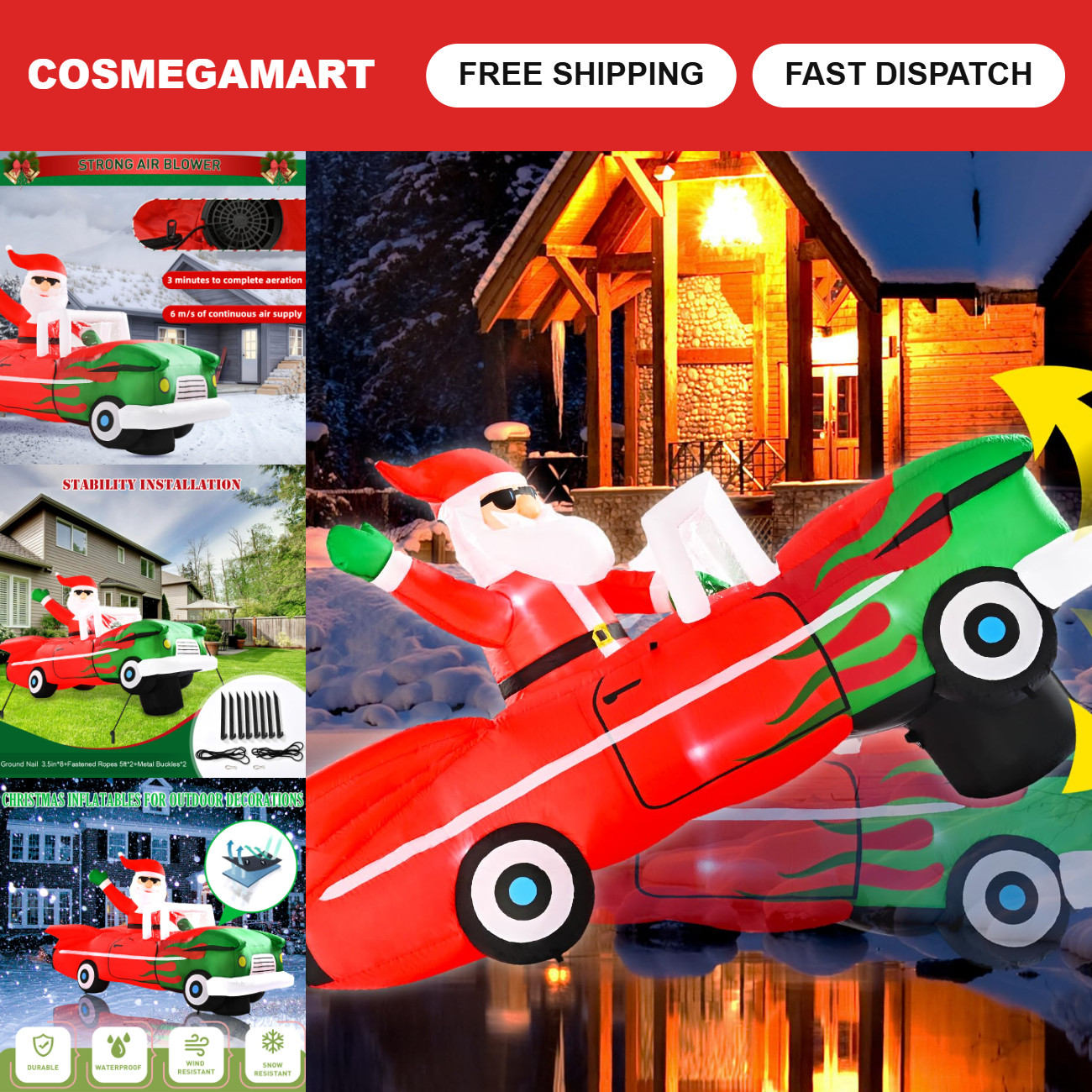 8FT Inflatable Animated Santa in Car - Christmas Outdoor Decoration, Holiday Dec 8FT Inflatable Animated Santa in Car - Christmas Outdoor Decoration, Holiday Dec