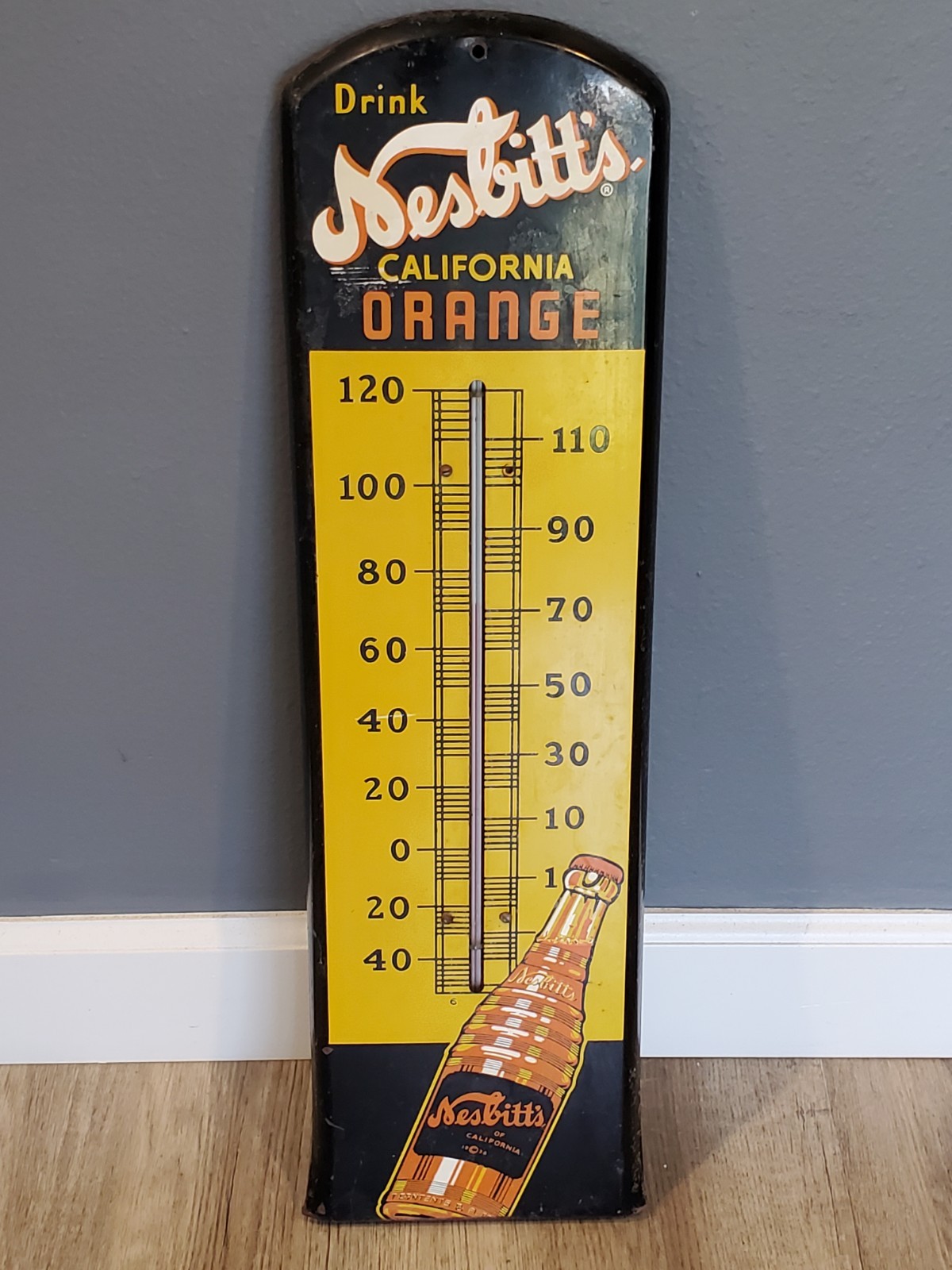 Drink Nesbitt's California Orange Soda Advertising Thermometer 1950s Working Drink Nesbitt's California Orange Soda Advertising Thermometer 1950s Working