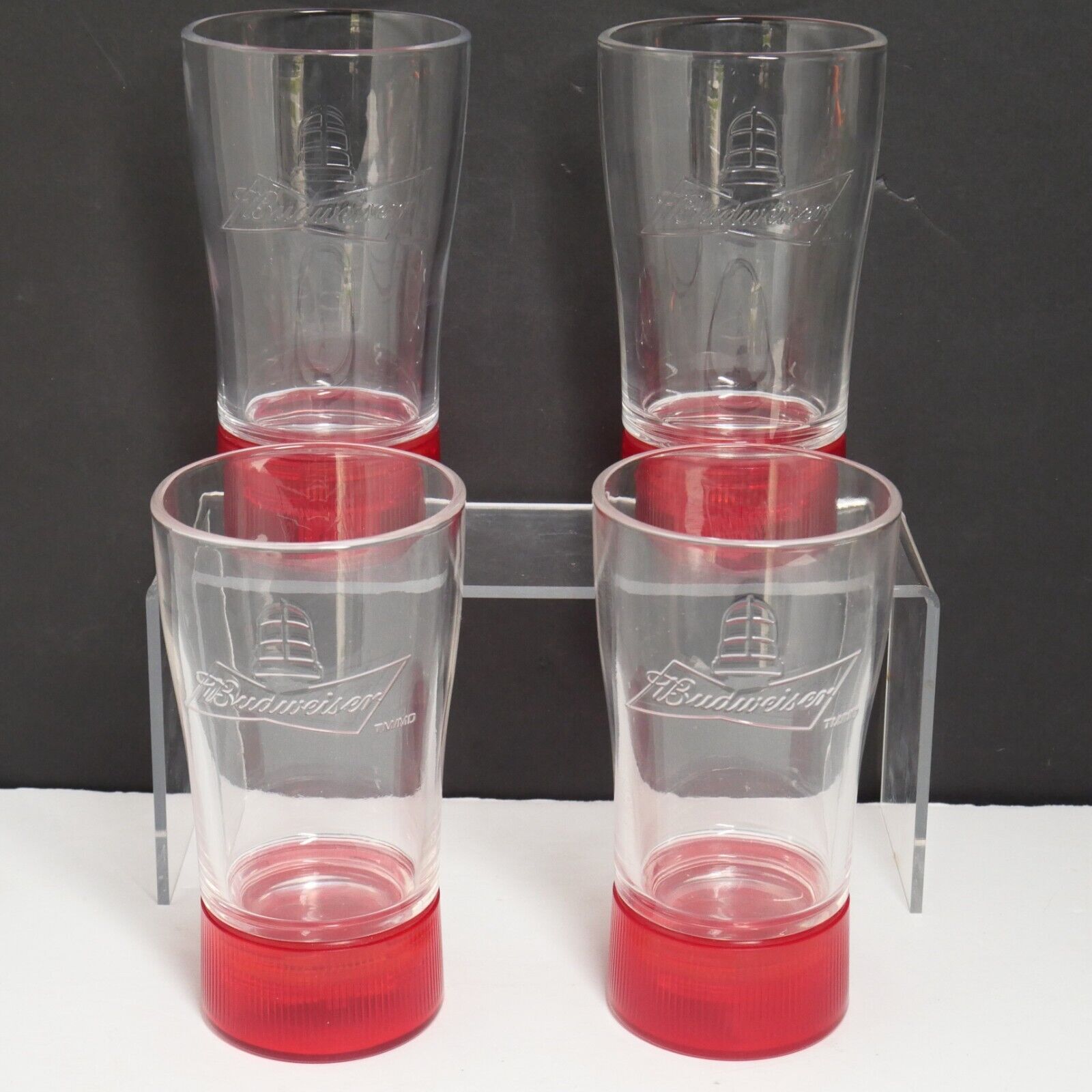 4X Budweiser Red Light Up Goal Synced Glasses NHL Sync to Any Sport Team Tested