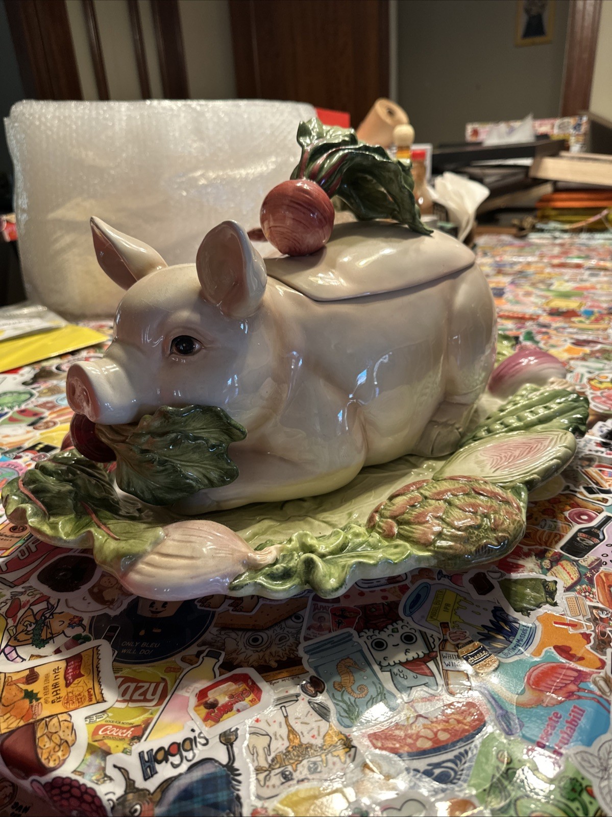 Fitz Floyd French Market Pig Tureen 4.5 Qt. Ladle And Platter