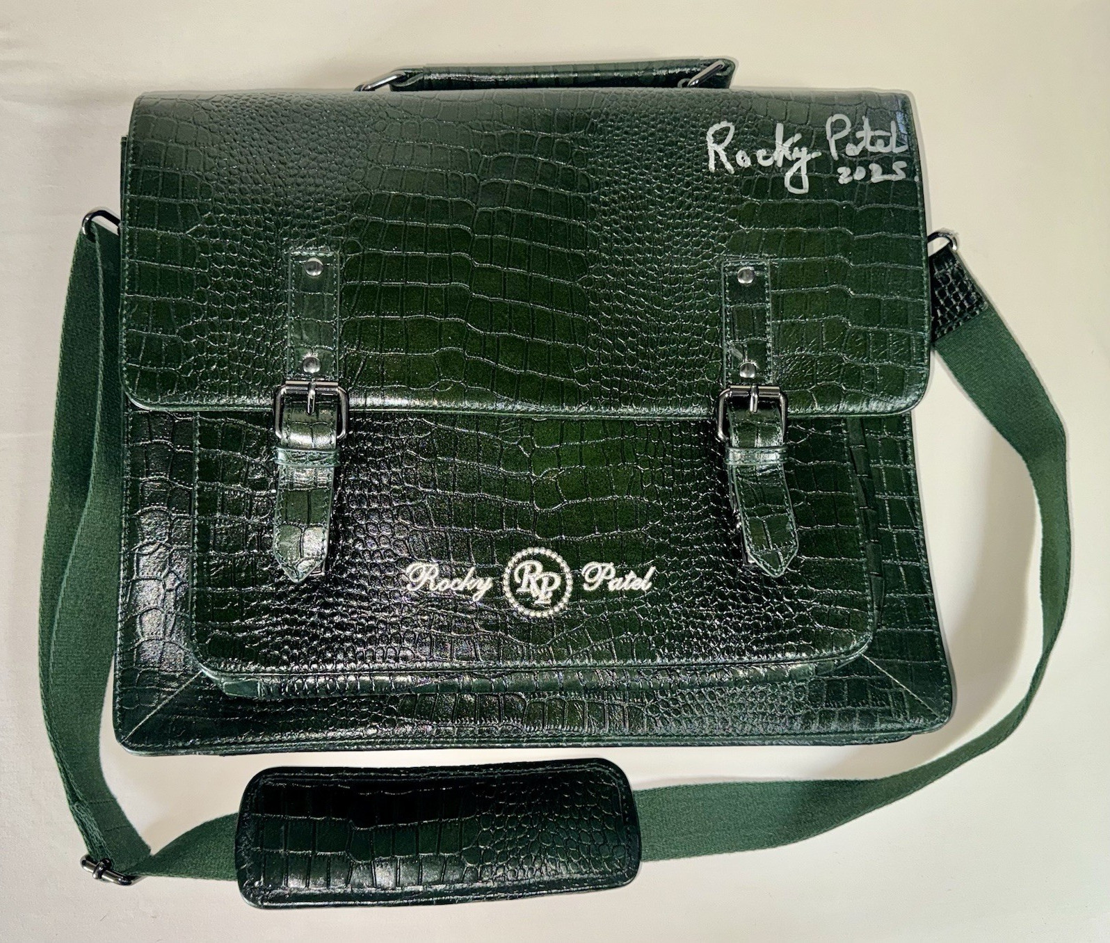 Autographed Rocky Patel Green Crocodile Pattern Executive Briefcase