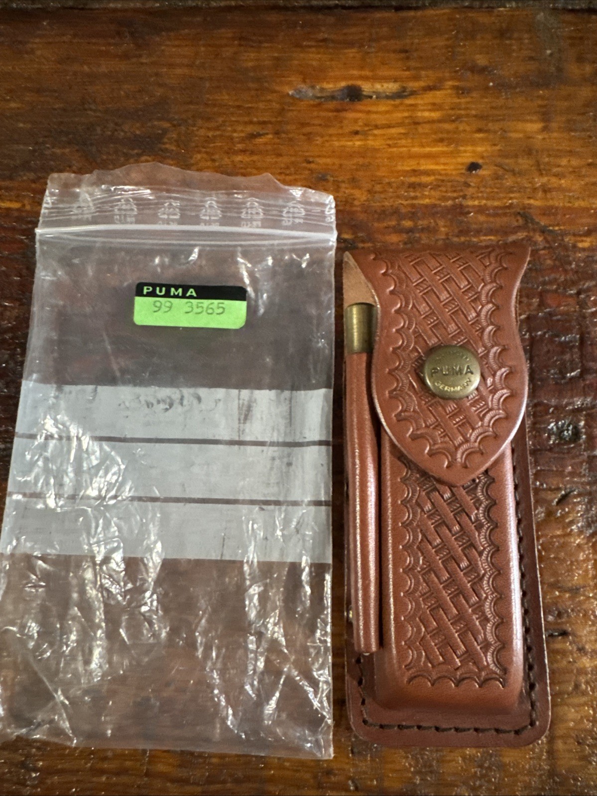 Vintage Puma Leather Sheath With Honing Steel. Made In Germany. Basketweave. 
