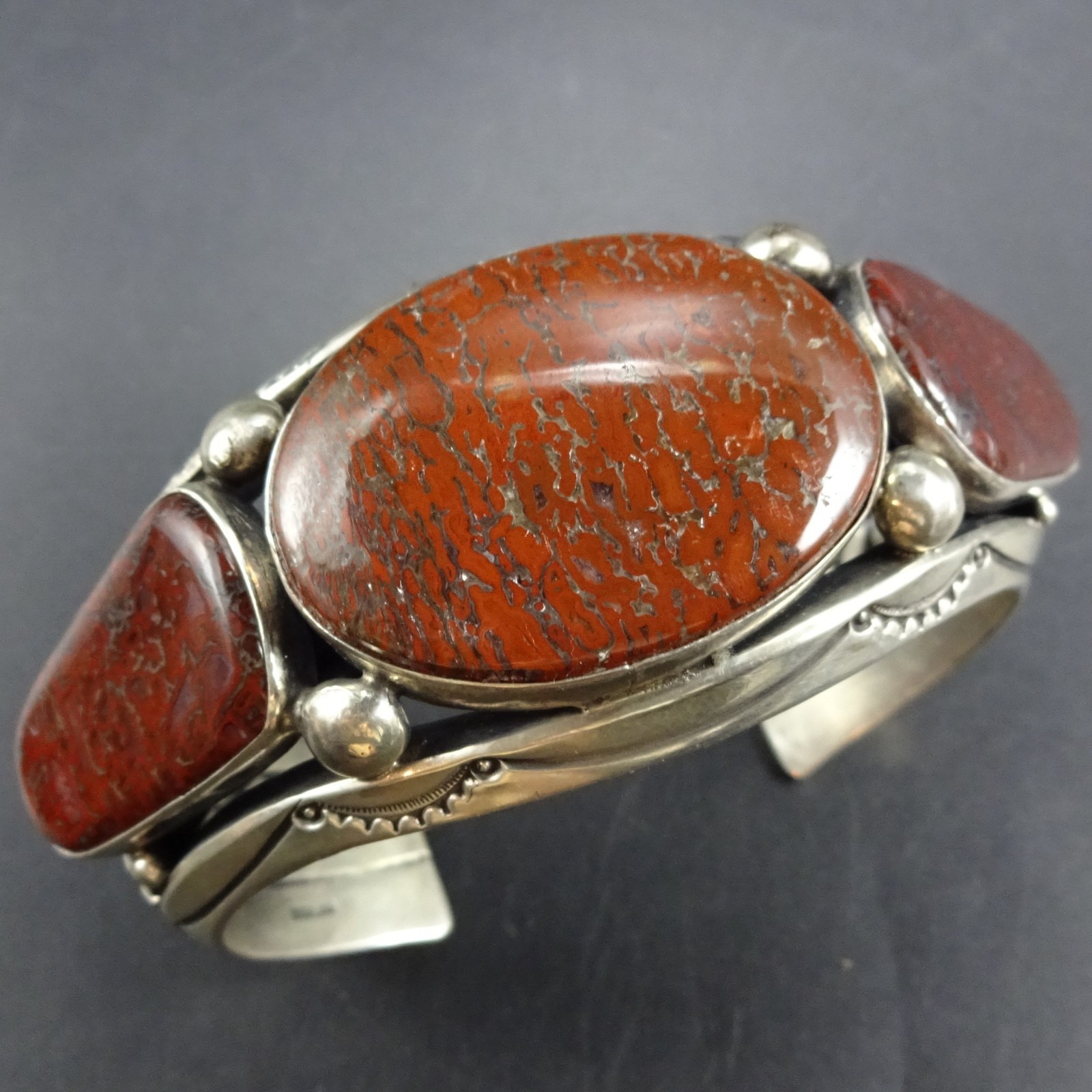 Navajo JEANETTE DALE Heavy Sterling Silver GEMBONE Cuff BRACELET 150g Navajo JEANETTE DALE Heavy Sterling Silver GEMBONE Cuff BRACELET 150g