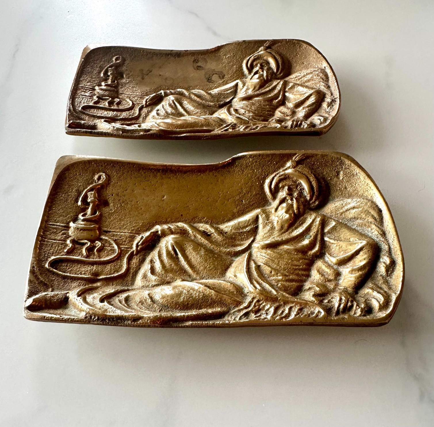 Vintage Pair Brass Orientalist Hookah Nargile Relief Ashtrays Trays Vide Poche Vintage Pair Brass Orientalist Hookah Nargile Relief Ashtrays Trays Vide Poche