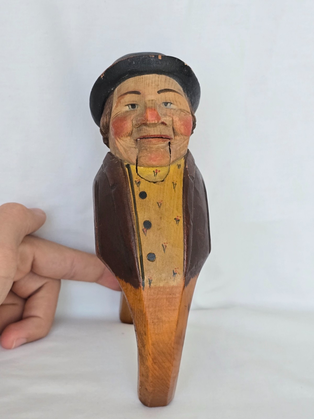 Antique Anri Italy Hand Carved Painted Wood Mechanical Nutcracker Man Antique Anri Italy Hand Carved Painted Wood Mechanical Nutcracker Man