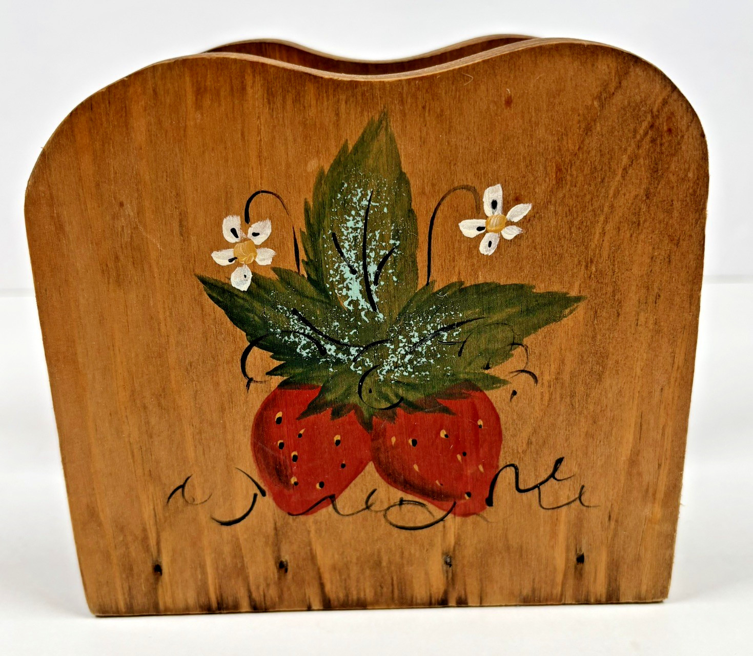 Vtg Hand Painted Wooden Napkin Mail Holder Strawberry Retro Kitchen Cottagecore Vtg Hand Painted Wooden Napkin Mail Holder Strawberry Retro Kitchen Cottagecore