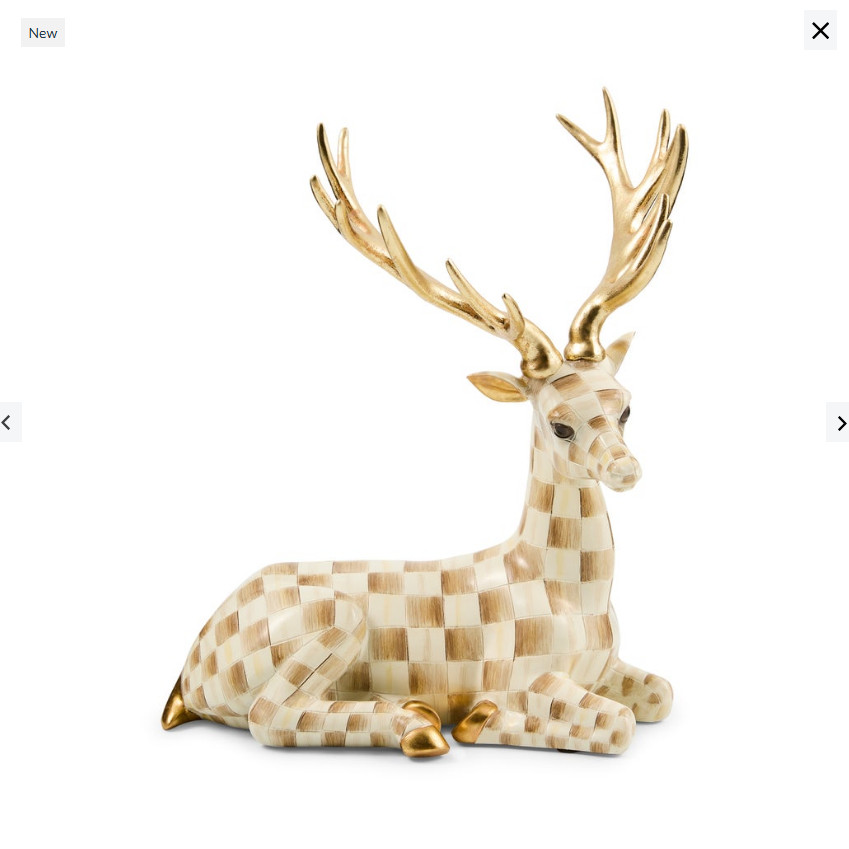 MACKENZIE CHILDS Mocha Check Resting Deer NEW MACKENZIE CHILDS Mocha Check Resting Deer NEW