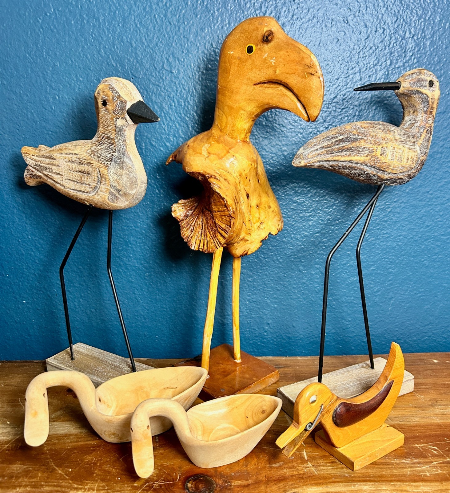 VTG Hand Carved Wood Bird Lot 6 Pc Folk Art Shorebirds Swans Duck Dodo? 15" VTG Hand Carved Wood Bird Lot 6 Pc Folk Art Shorebirds Swans Duck Dodo? 15"