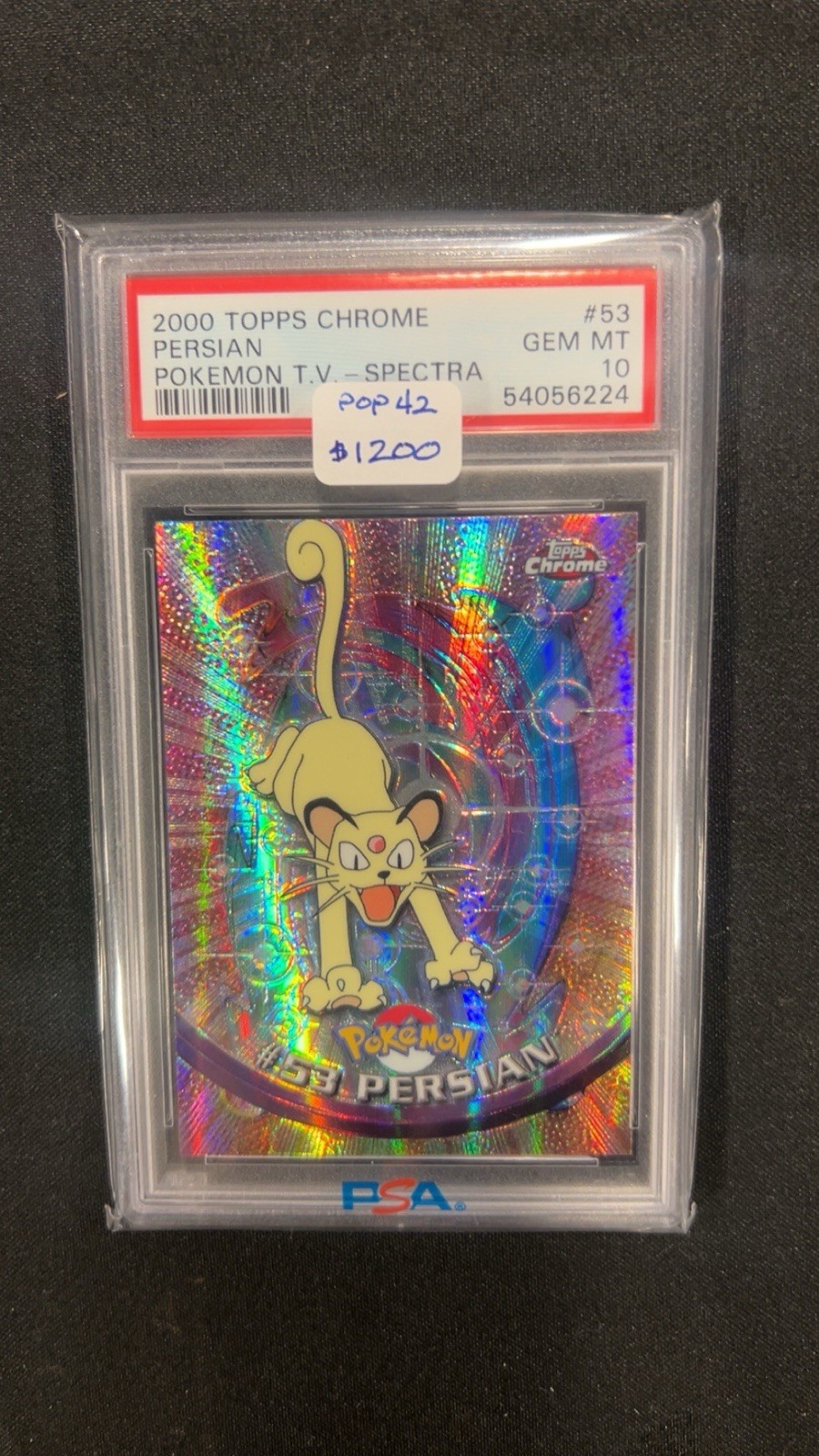 Topps 2000 Topps Chrome Pokémon TV Spectra Persian #53 PSA 10