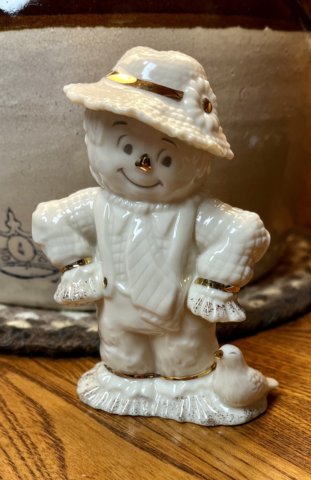Lenox Autumn Scarecrow & Crow Bone China Figurine, 24 Gold K Accents 3.75" T