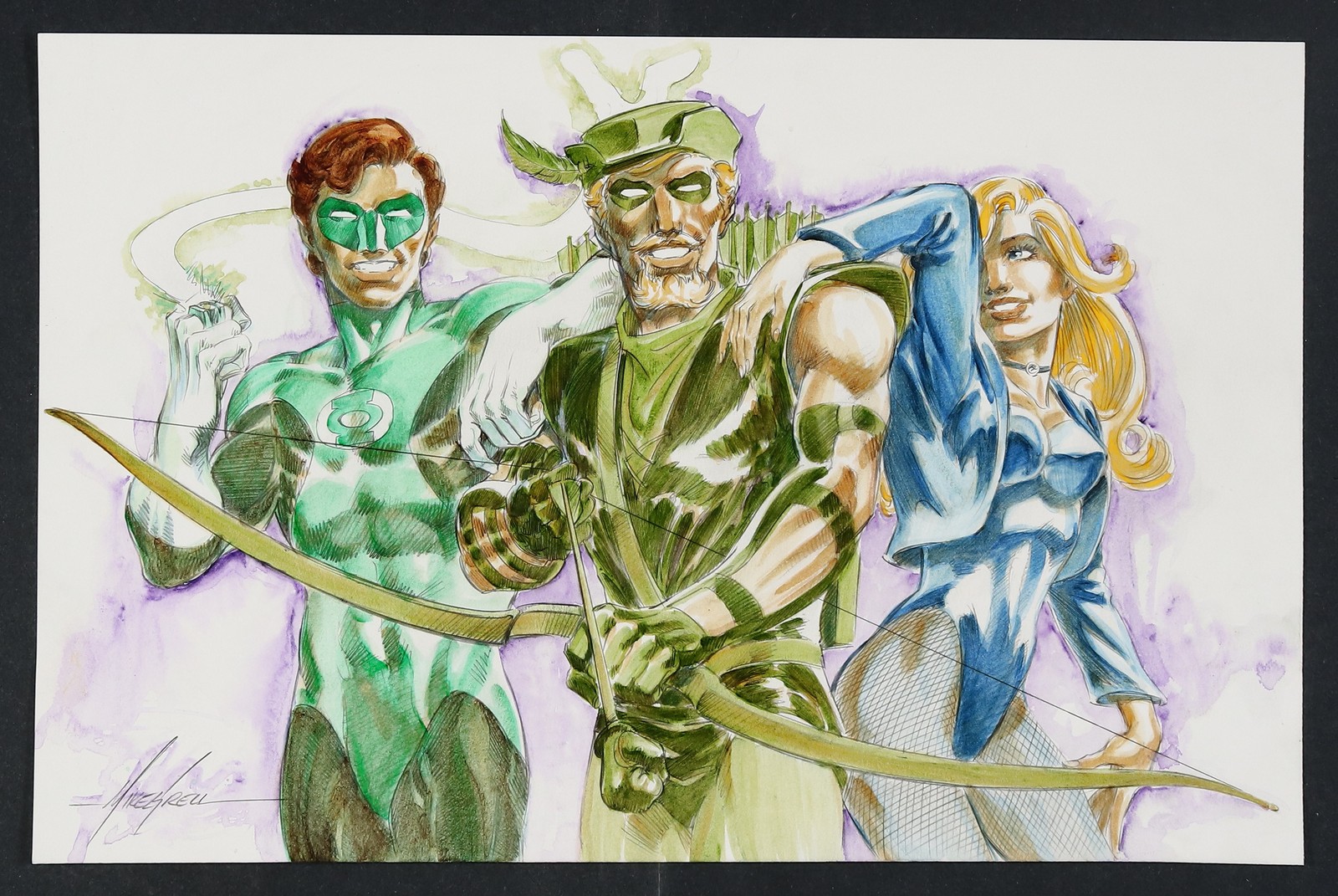 Green Lantern, Green Arrow, and Black Canary Commission by Mike Grell