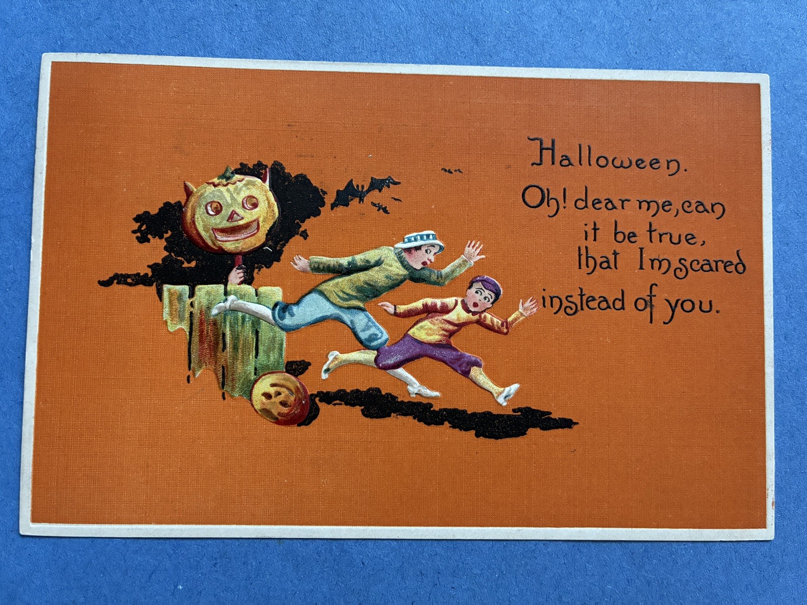 RARE LEUBRIE & ELKUS Vintage HALLOWEEN Postcard Germany #7036 JOL Scared Kids RARE LEUBRIE & ELKUS Vintage HALLOWEEN Postcard Germany #7036 JOL Scared Kids