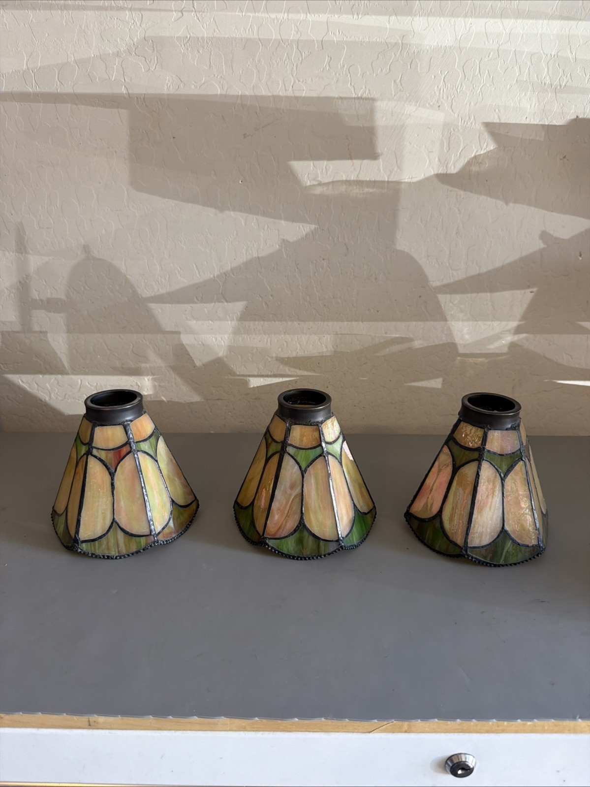3 X Vintage Tiffany Style Stained Art Glass Lamp Shades 3 X Vintage Tiffany Style Stained Art Glass Lamp Shades