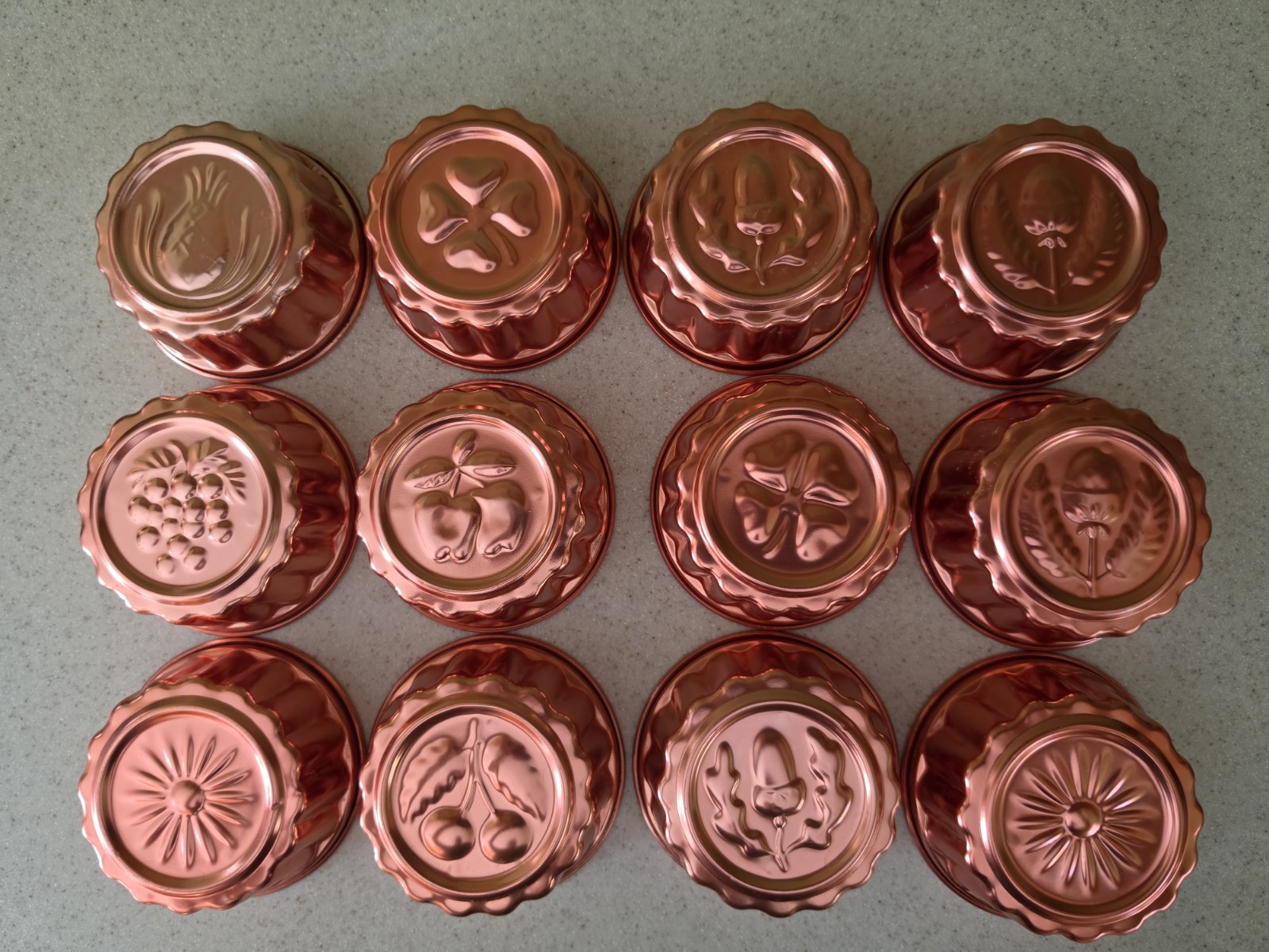 Vintage Set Of 12 Coppertone Aluminum Mini Jello Jelly Molds 3.5" New
